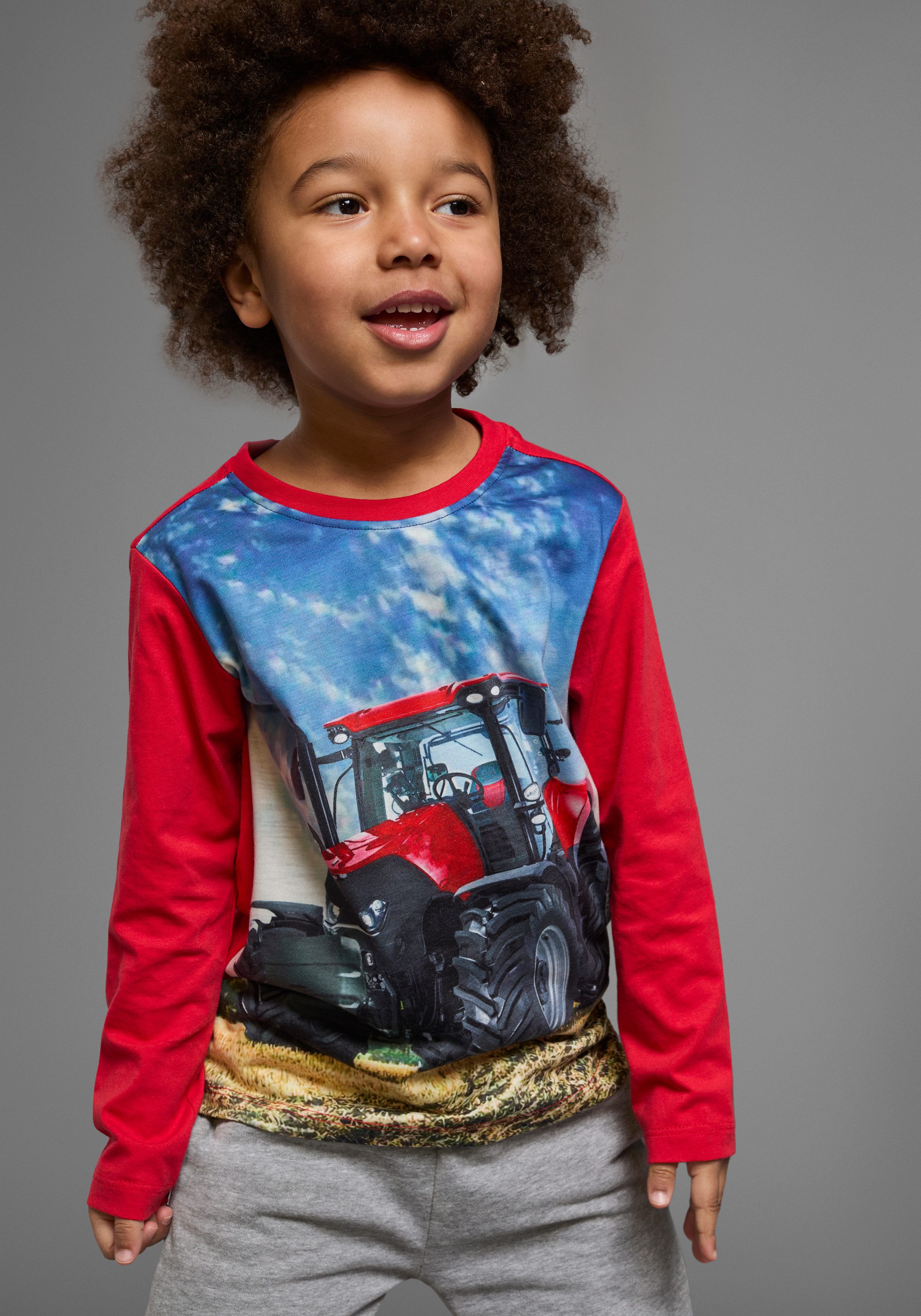 KIDSWORLD Shirt met lange mouwen Tractoren Langarm, basic pasvorm, bedrukt (2-delig, Set van 2)