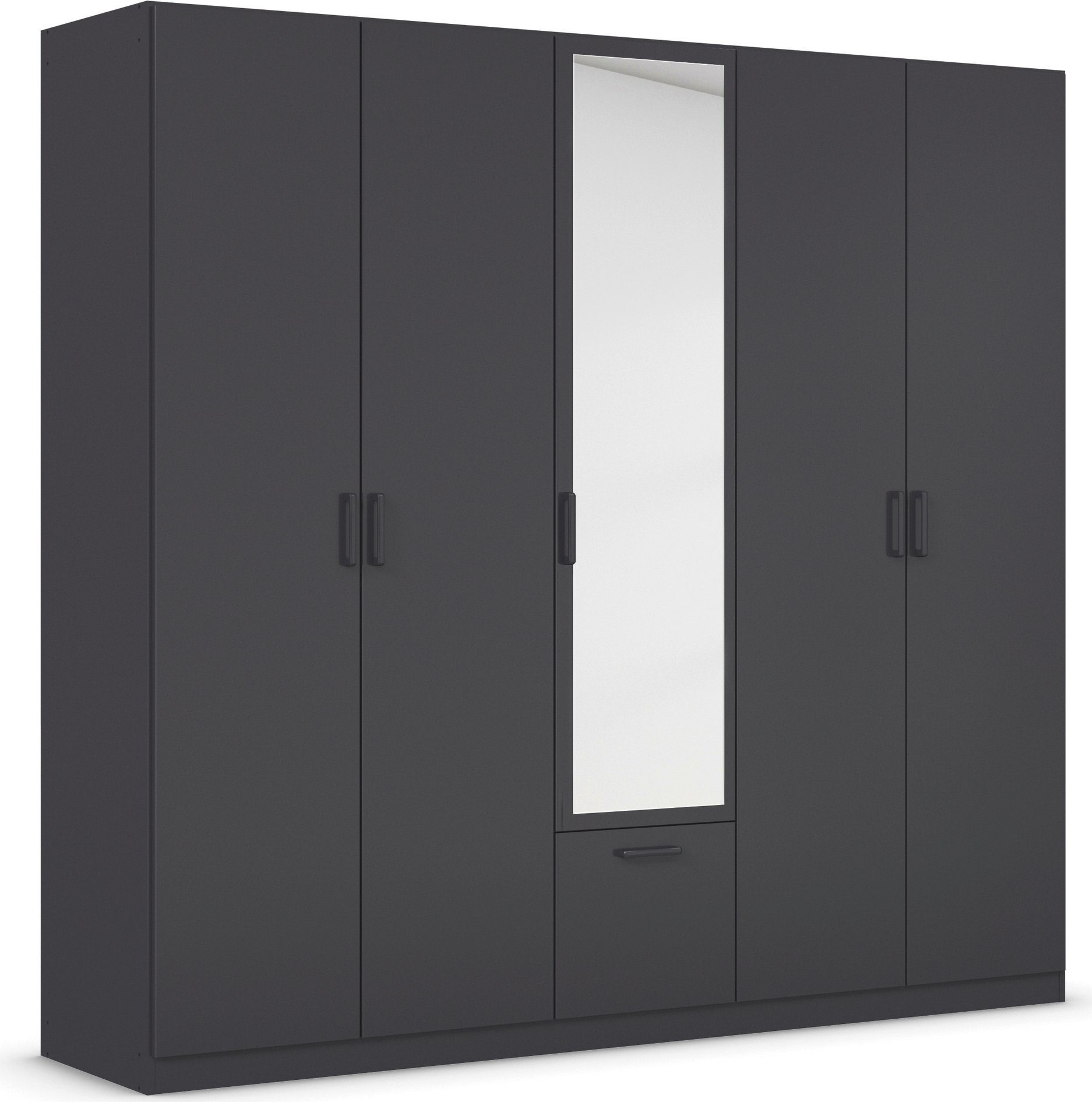 rauch Draaideurkast Kledingkast kast garderobe waskast BARI met spiegel met lades in het midden, moderne greep in grijs metallic made in germany