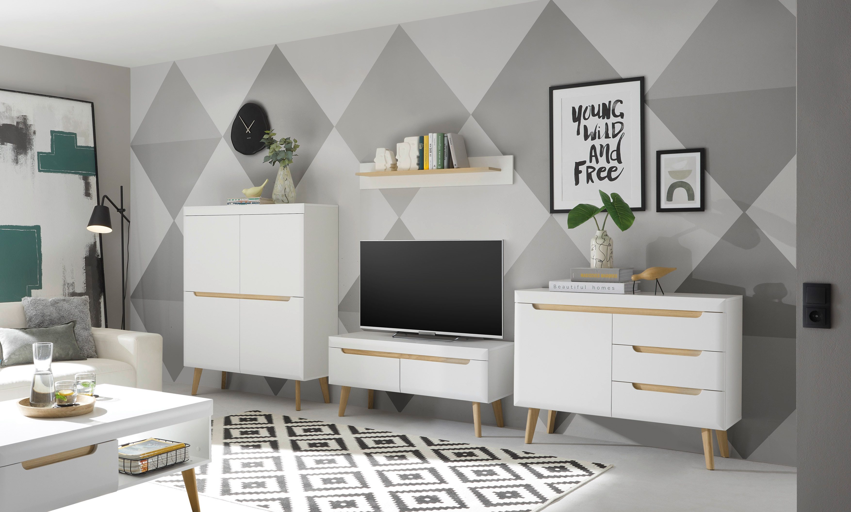 INOSIGN Dressoir Torge, dressoir, commode, ladekast afgeschuinde poten, drie kleuren, scandi design, 107 cm breed (1 stuk)