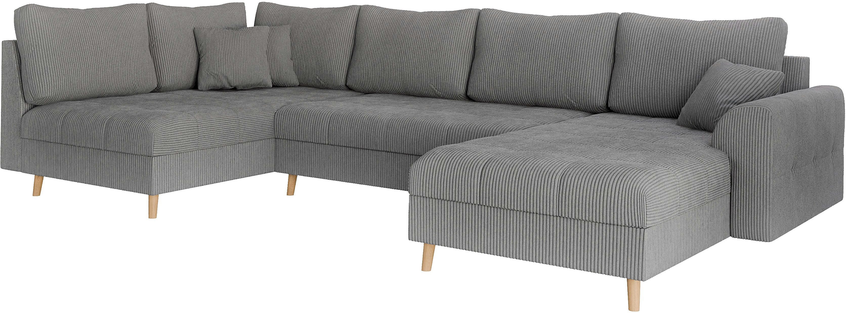 Home affaire Zithoek CHARRE U-vorm met ottomane, afmetingen B/D/H: 310/161/81 cm fijne stiksels, losse rug- en sierkussens, ook in cord en bouclé