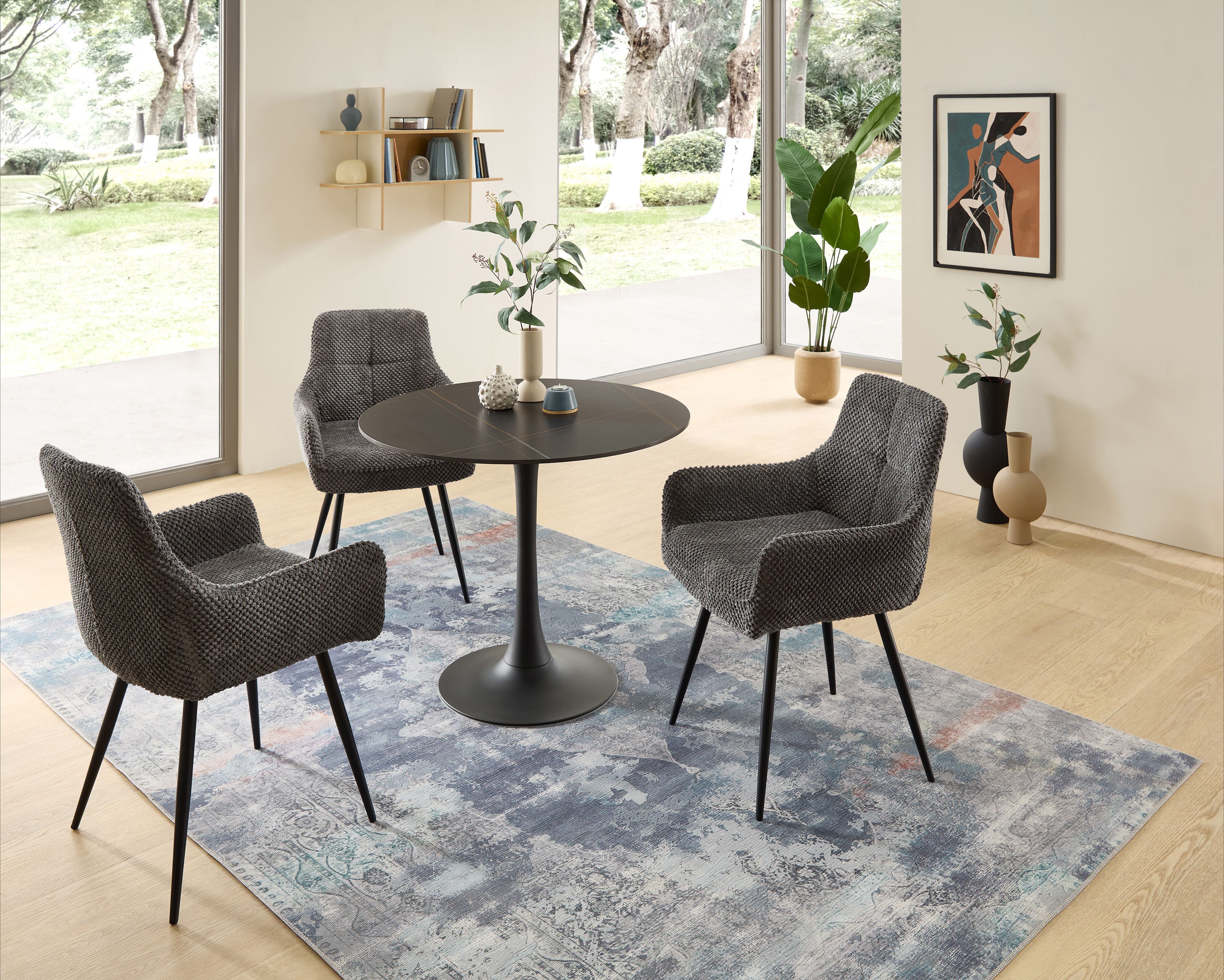 Stolkom Eettafel Josh ronde eettafel keramiek, gemarmerd, BxH 90x75 cm Keramische oppervlakte gemarmerd, keuze uit wit, grijs of zwart