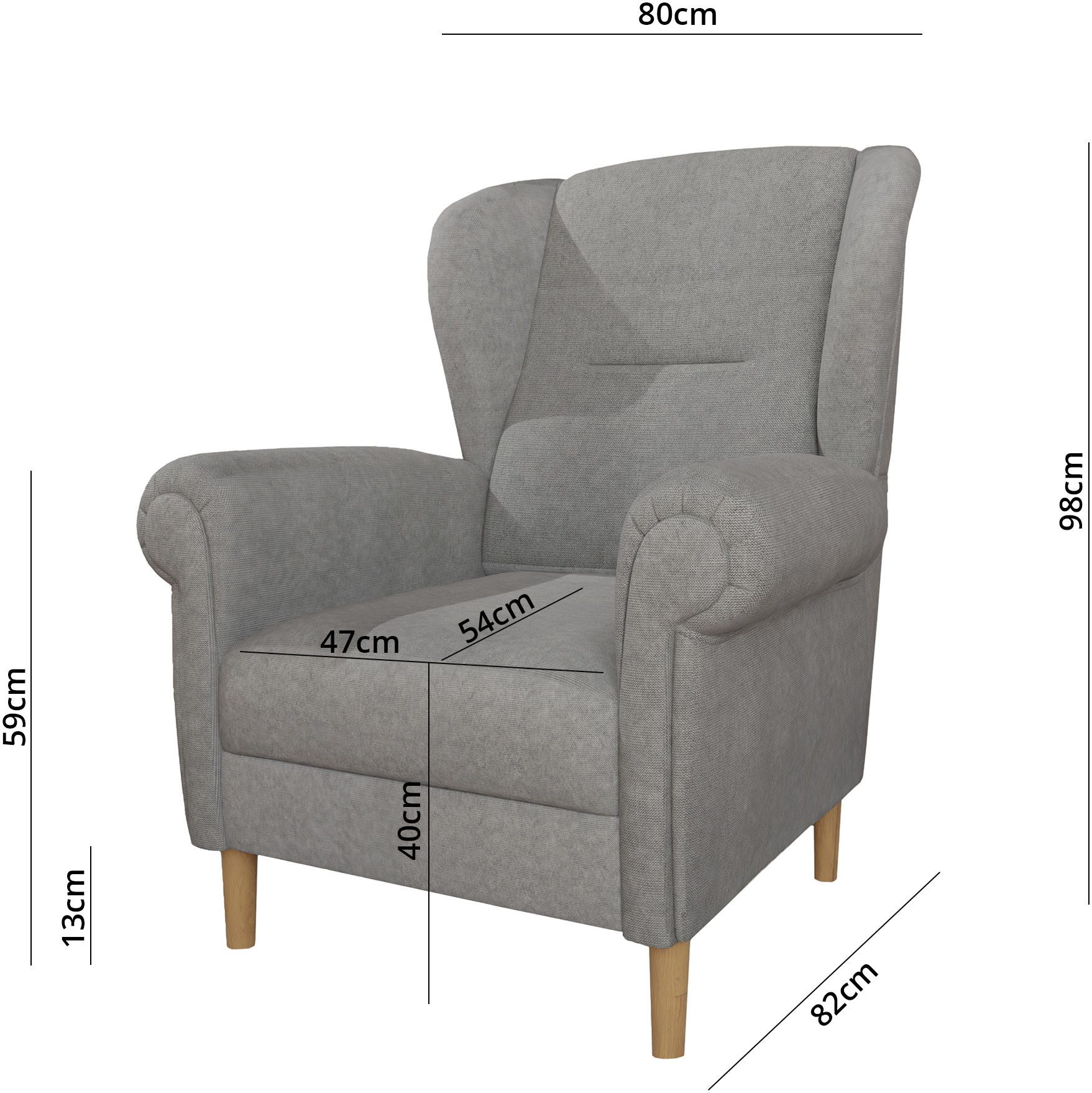 Home affaire Oorfauteuil OSTIANO BxDxH: 80x82x98 cm, fauteuil Uniek stuk, dikke gebogen armleuningen, effen en geruit