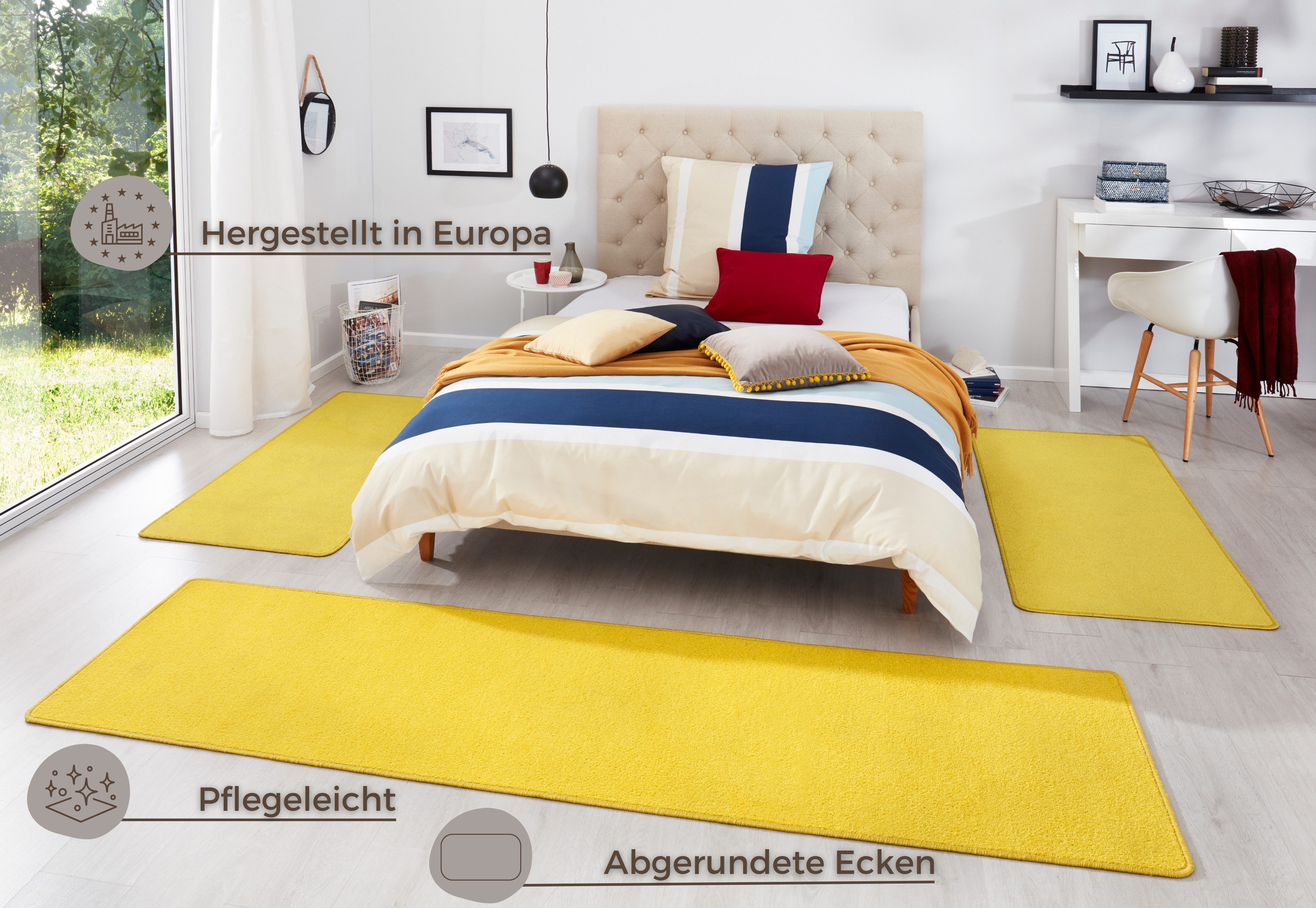 HANSE Home Set slaapkamerkleedjes Fancy Unikleur, slaapkamerkleed, 3-delige loperset voor de slaapkamer