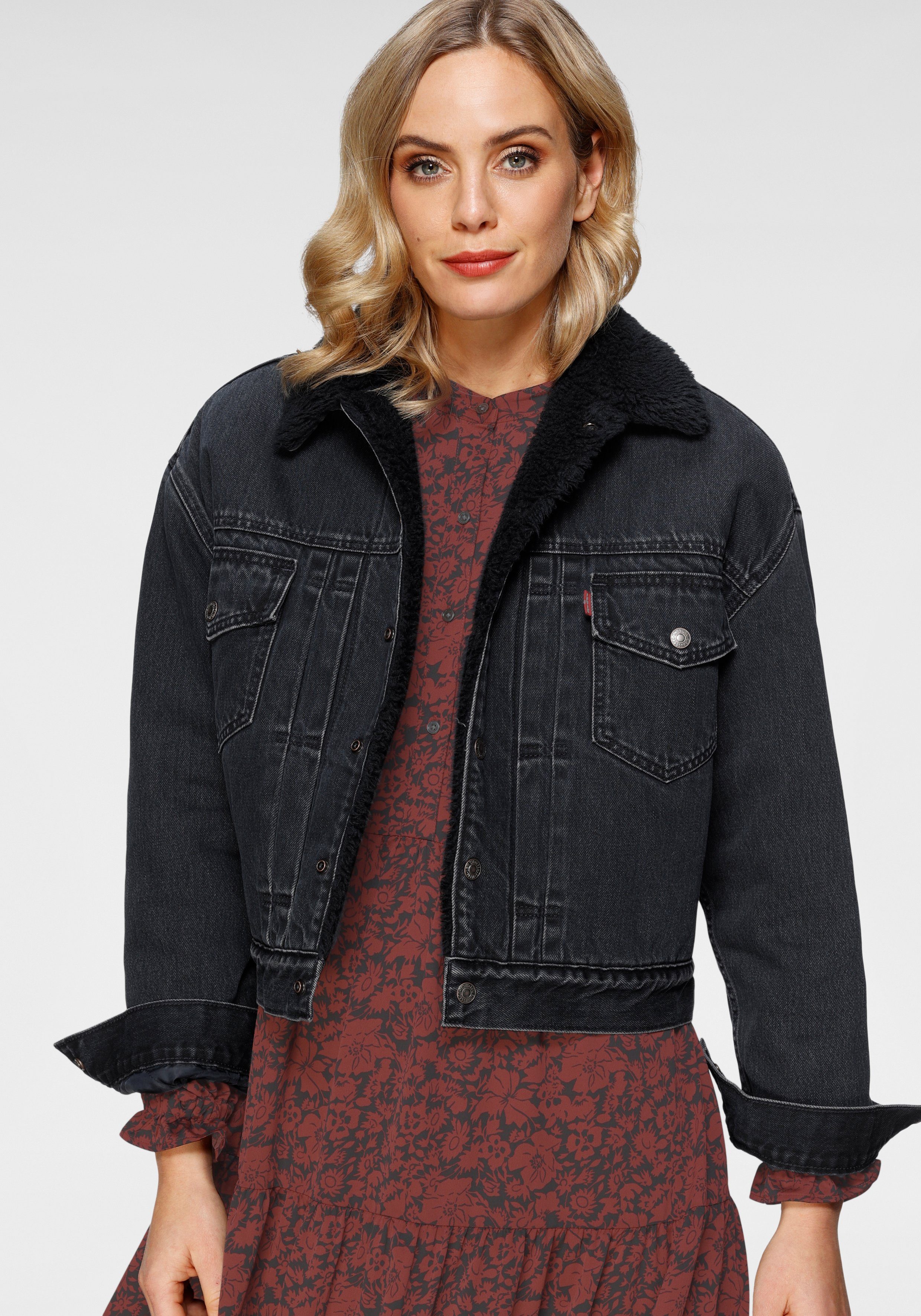 levi's jeansjack new heritage sherpa met zachte teddy voering blauw