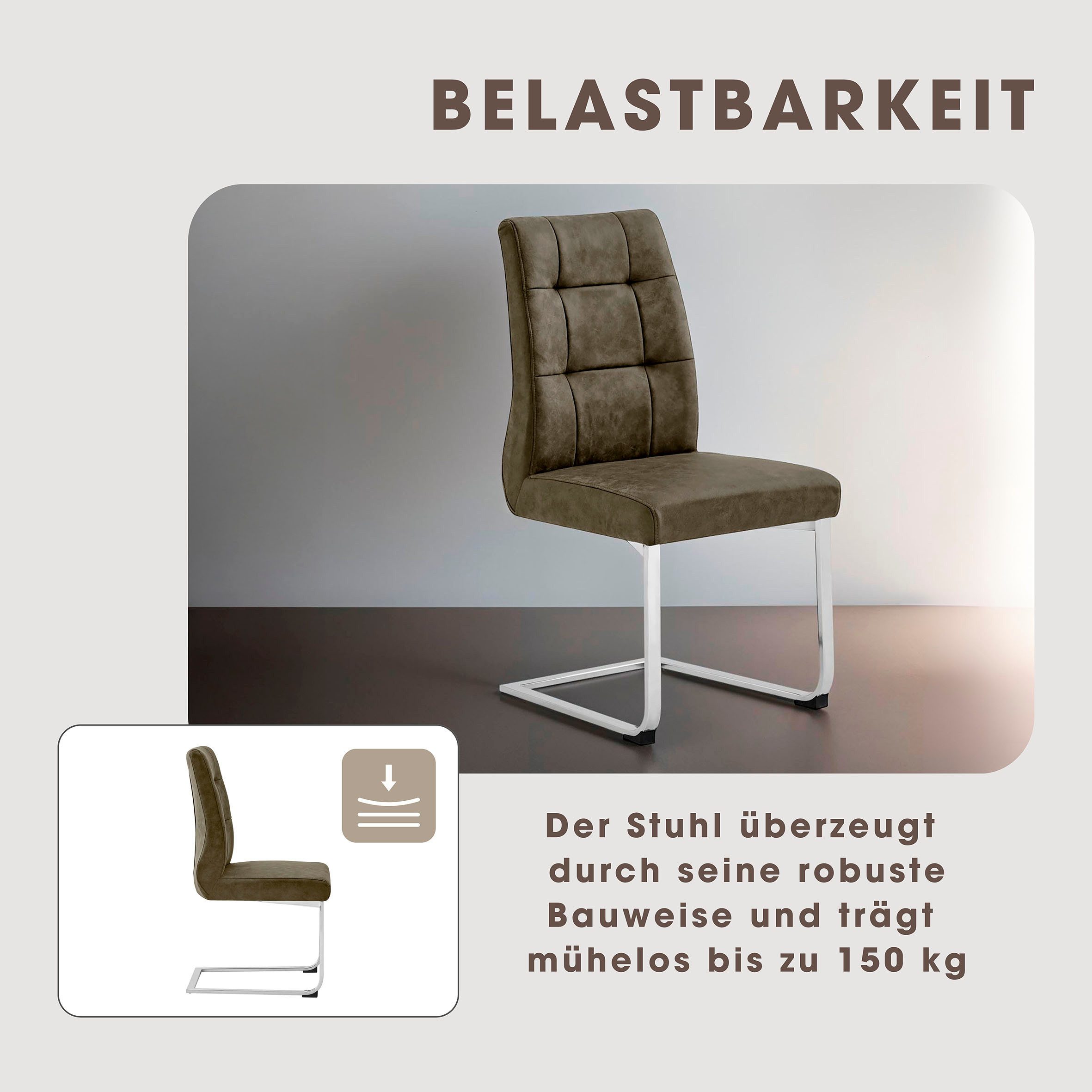 byLIVING Eetkamerstoel Marlen XXL belastbaar tot 150 kg, vintage bekleding, sledestoel (set, 2 stuks)