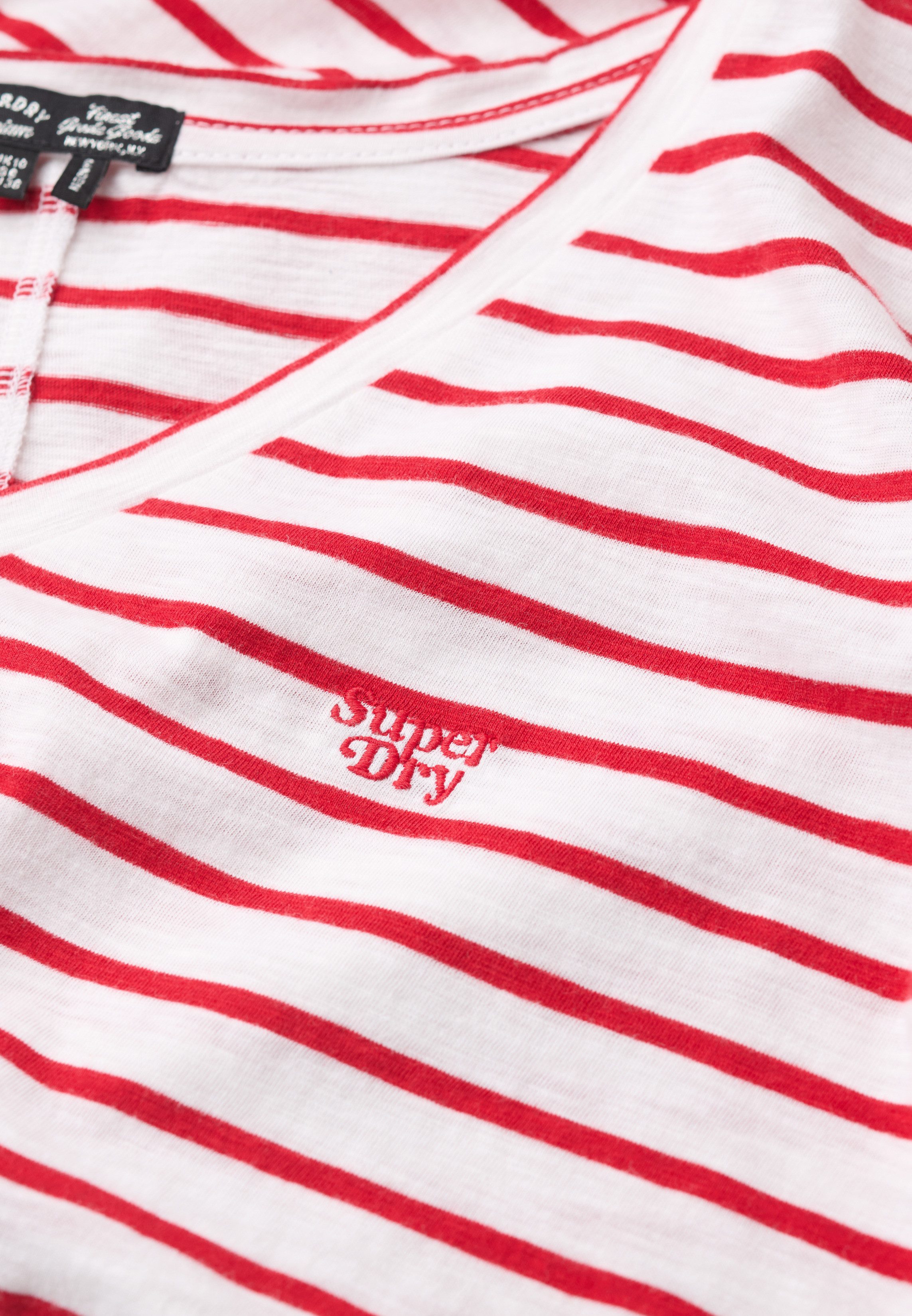 Superdry Shirt met V-hals STUDIOS SLUB EMB VEE TEE gestructureerd t-shirt met v-hals en borduursel