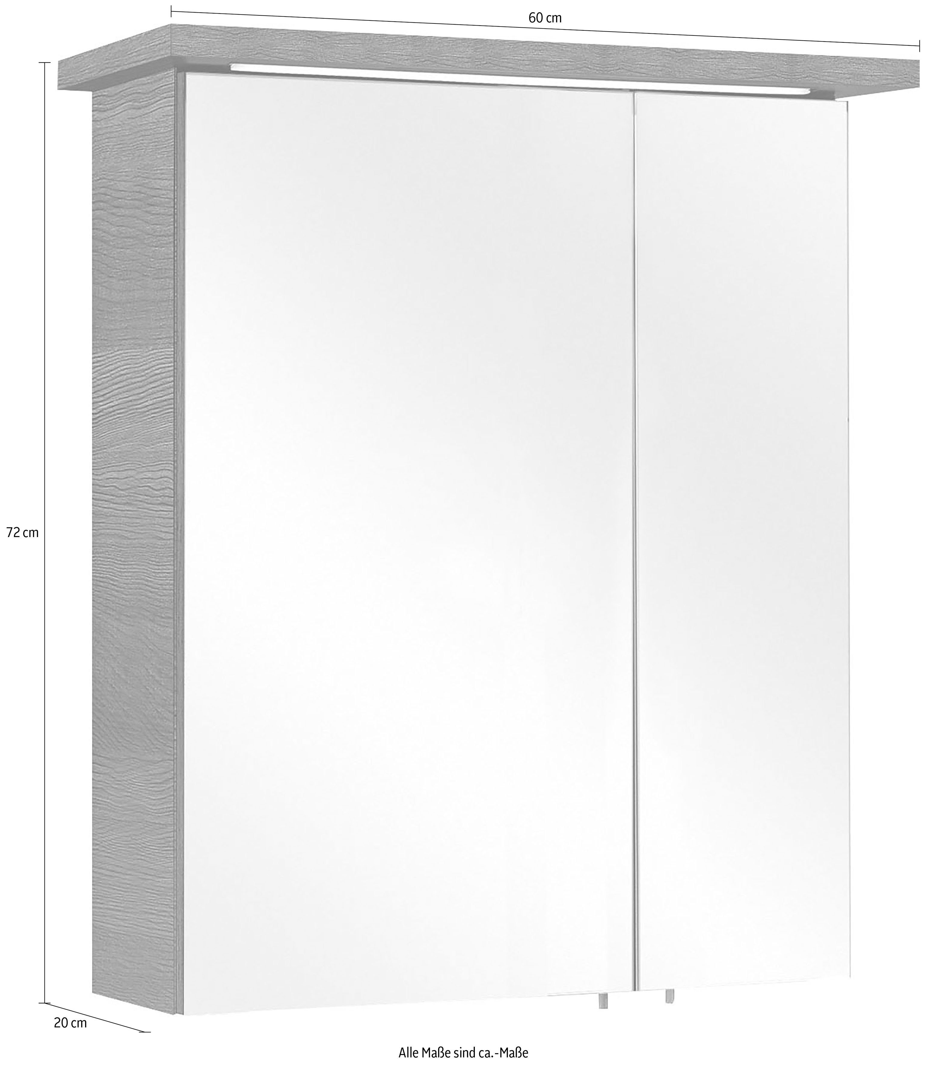 Saphir Spiegelkast Quickset 328 Badkamerspiegelkast incl. LED-verlichting, 450LM 60 cm breed, grafietstructuur dwars imitatie, incl. deurdemper