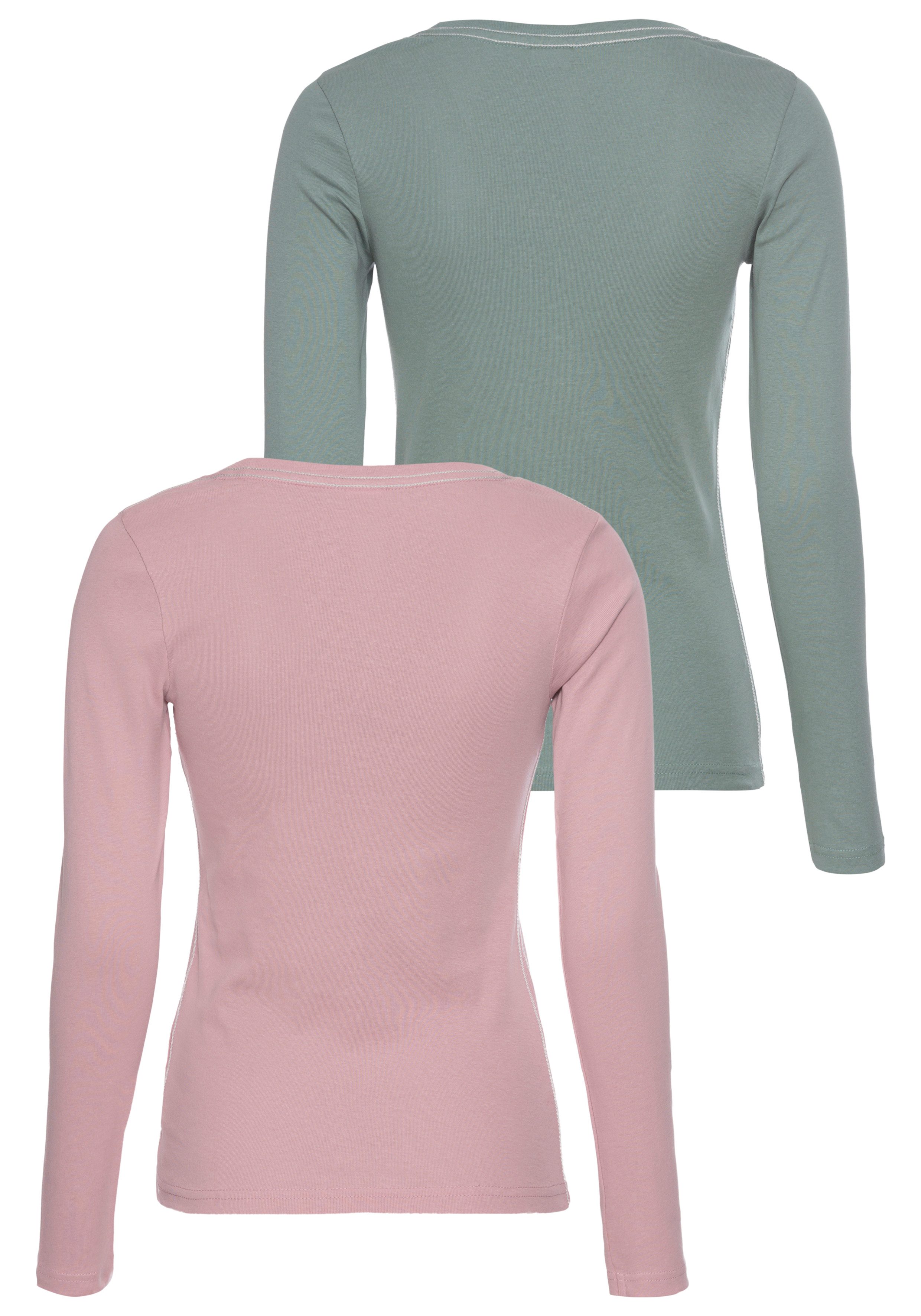 KangaROOS Shirt met lange mouwen Lange mouwen, effen of gemêleerd, ronde hals (2-delig, Set van 2)