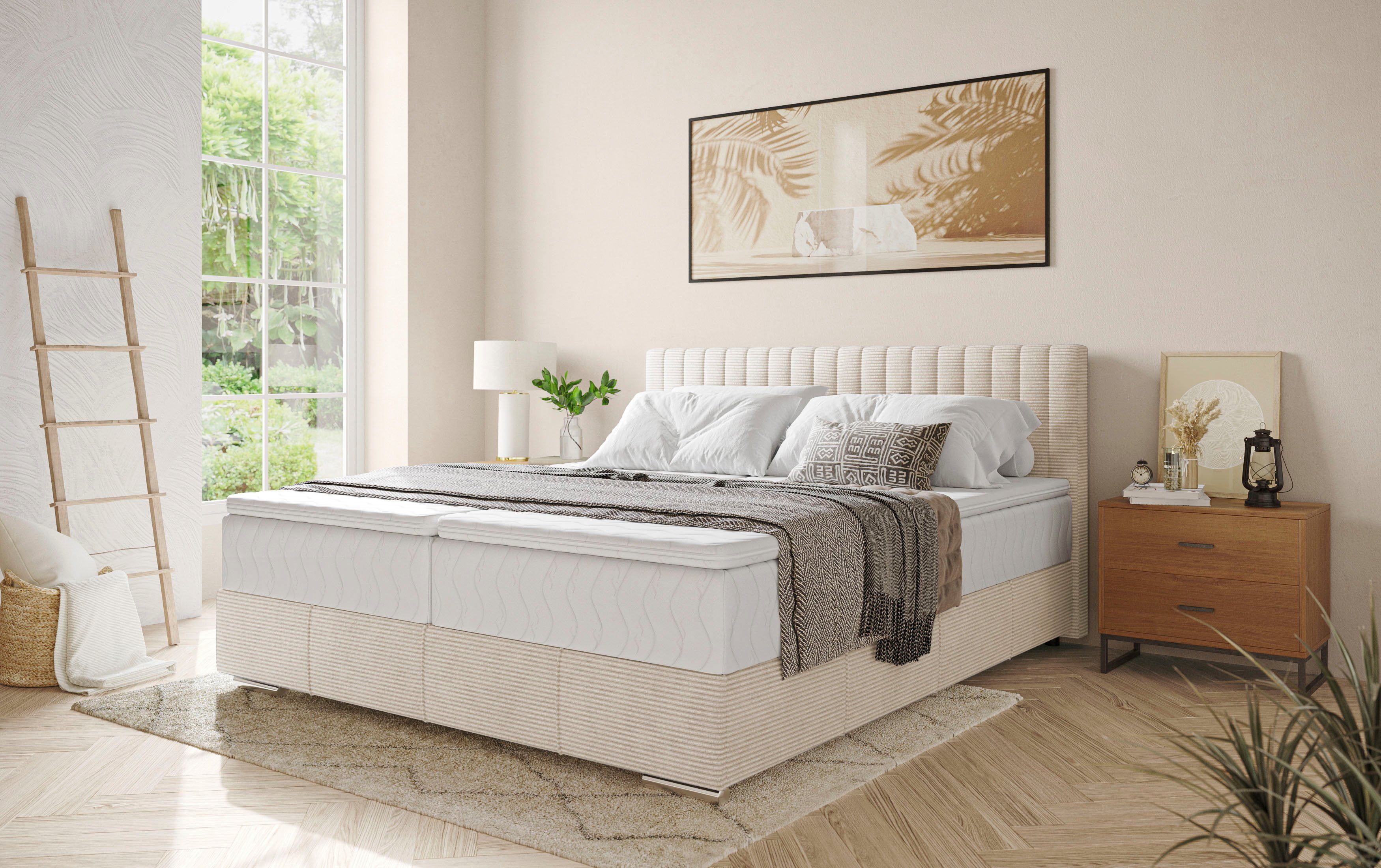 INOSIGN Boxspring Thor met bedbodem, incl. matras, topverkoper Topmatras en sierkussen, in verschillende hardheden beschikbaar boxsprings beige