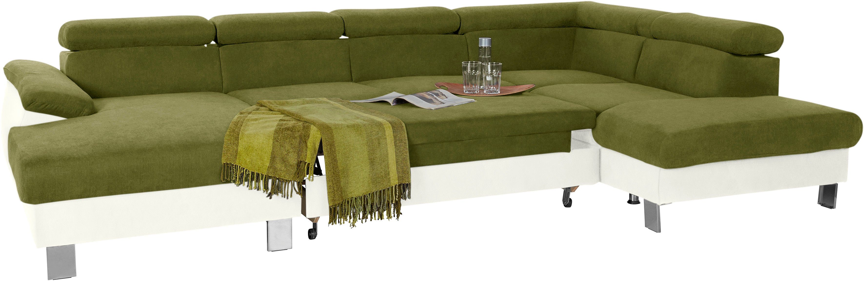 COTTA Zithoek Komaris U-Form, B: 320 cm keuze met bedfunctie, bedlade & verlichting