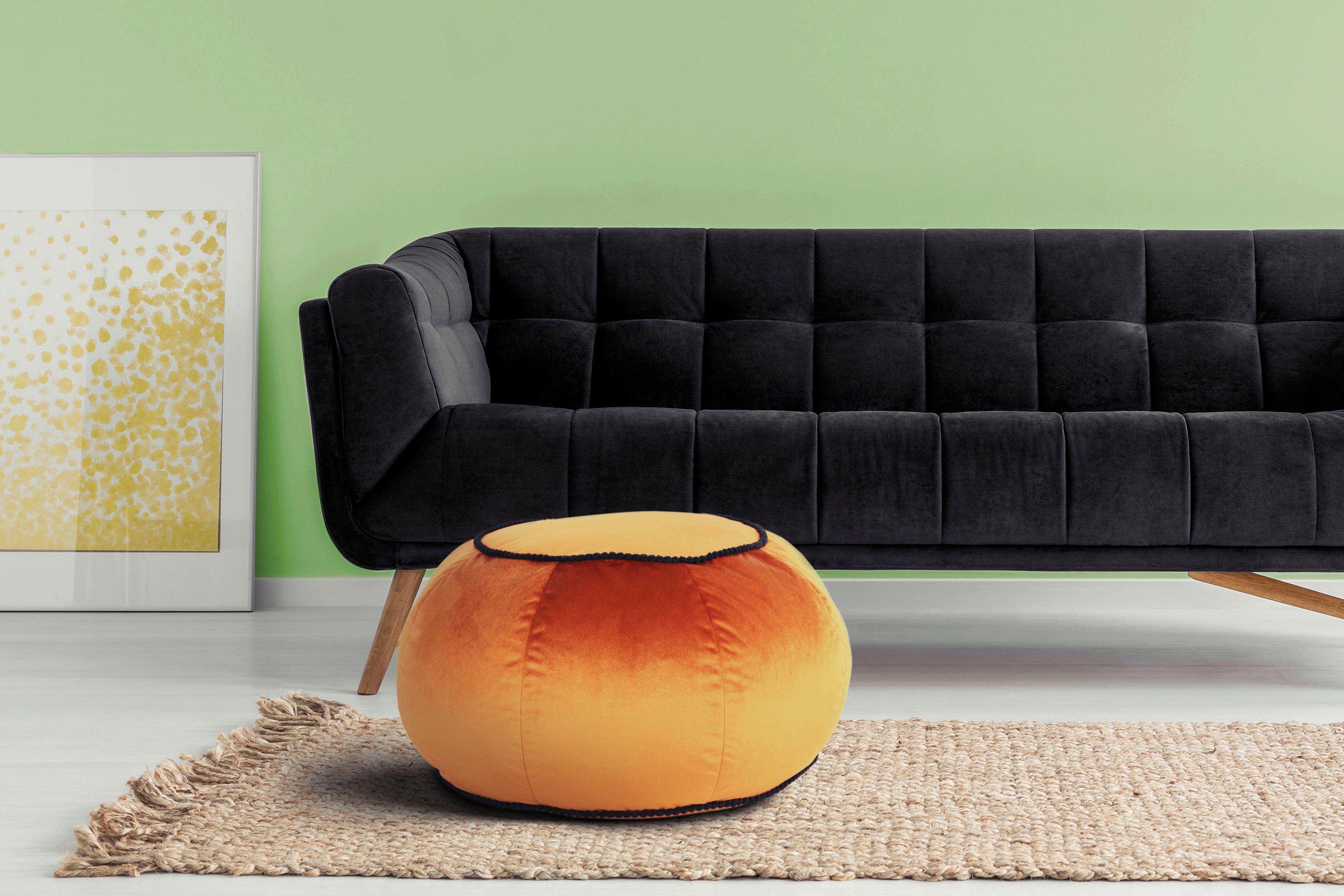 Kayoom Zithocker Pouf Taj Mahal 325, trendy fluweelachtige oppervlakte (1 stuk) hockers oranje