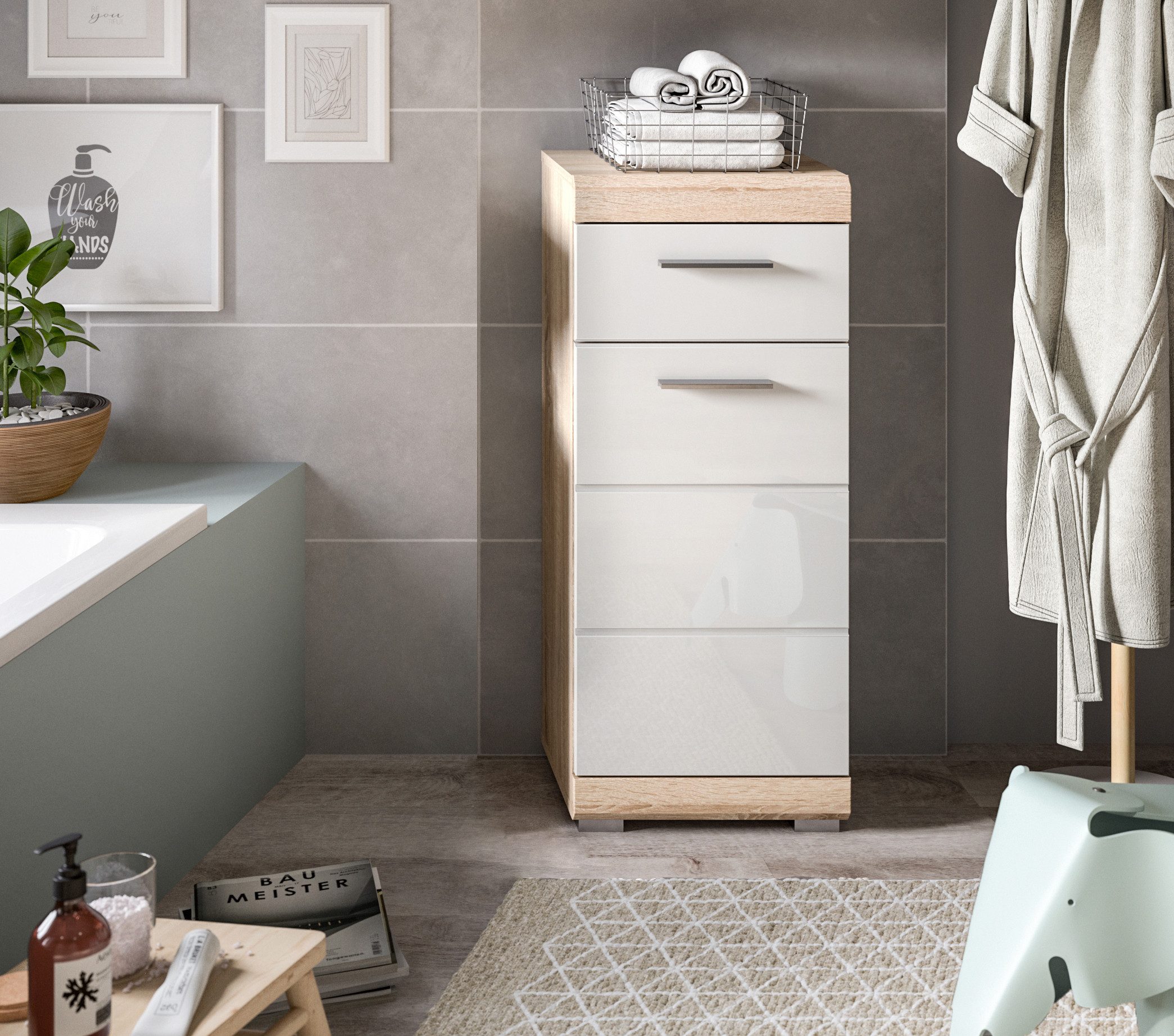 INOSIGN Onderkast Siena, breedte 37 cm, 1 deur, 1 lade, 2 vakken, MDF-front in verschillende kleuren verkrijgbaar, badkamermeubels, badkamerkast, commode, badkamer (1 stuk)