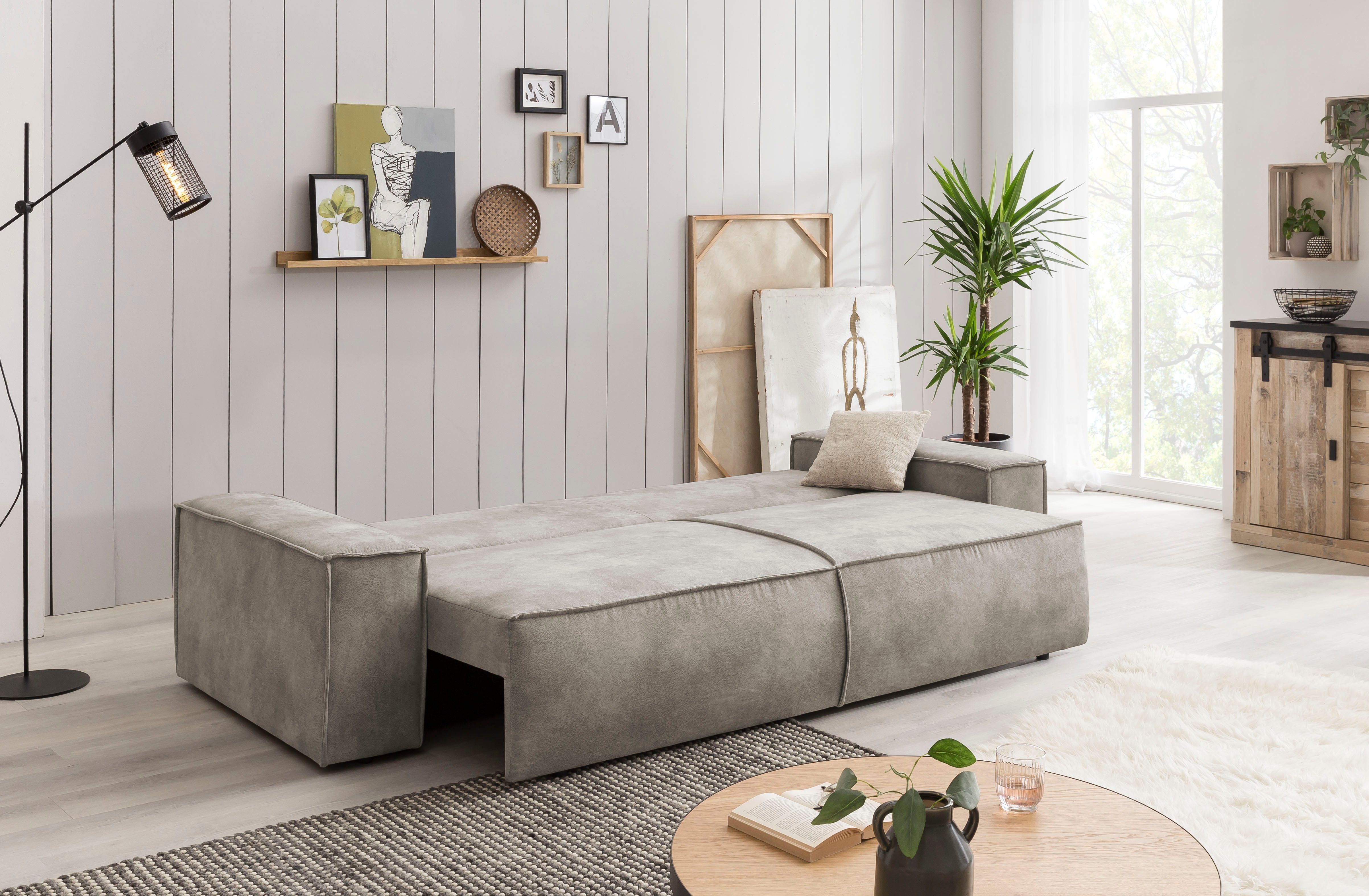 Home affaire 3-zitsbank SHERWOOD slaapbank (257 cm) ribfluweel, velours, vintage lederlook