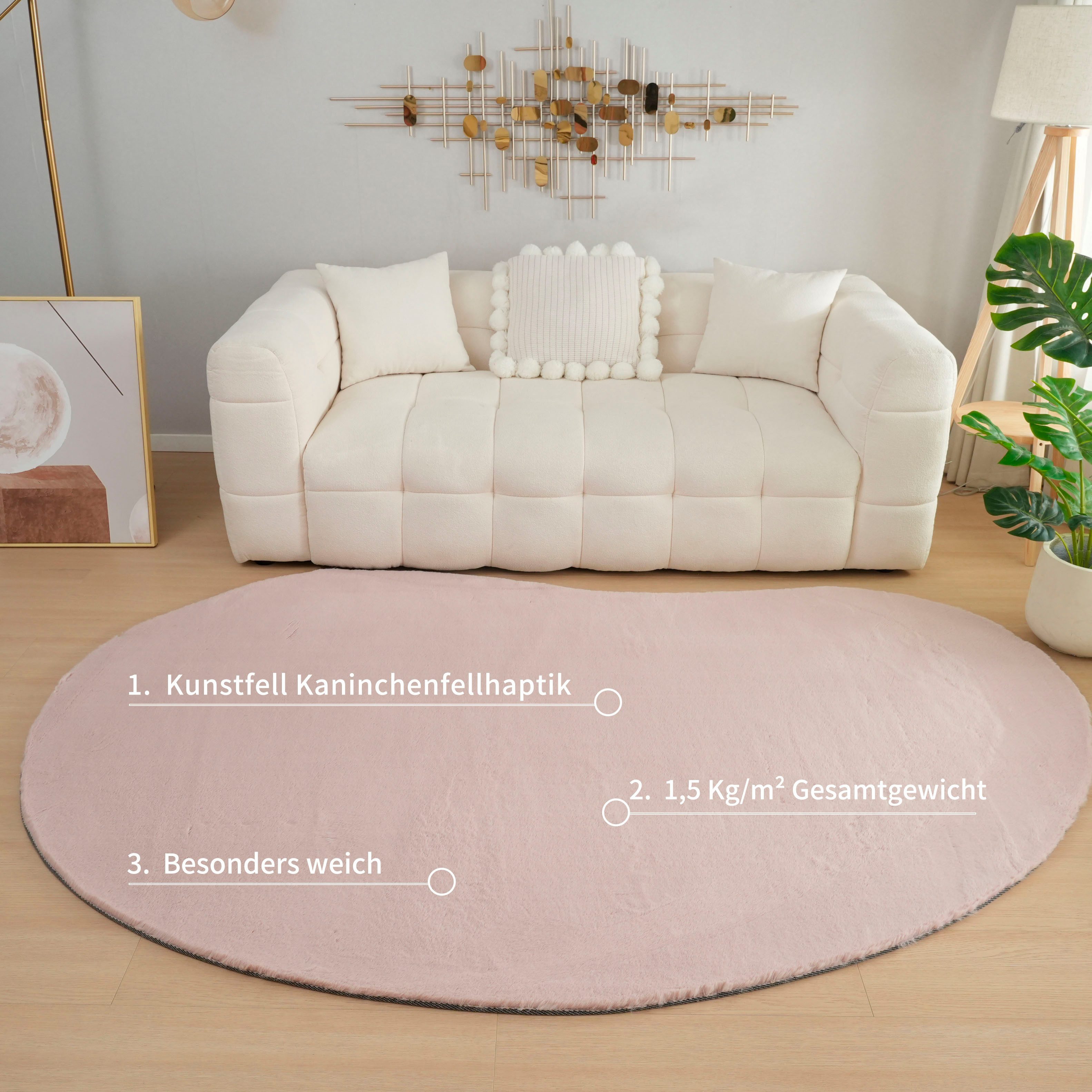 Bruno Banani Hoogpolig vloerkleed Rabbit 2 Bean, kunstbont tapijt, modern, bijzondere vorm Konijnenbont-grip, microvezel, woonkamer, slaapkamer, eetkamer