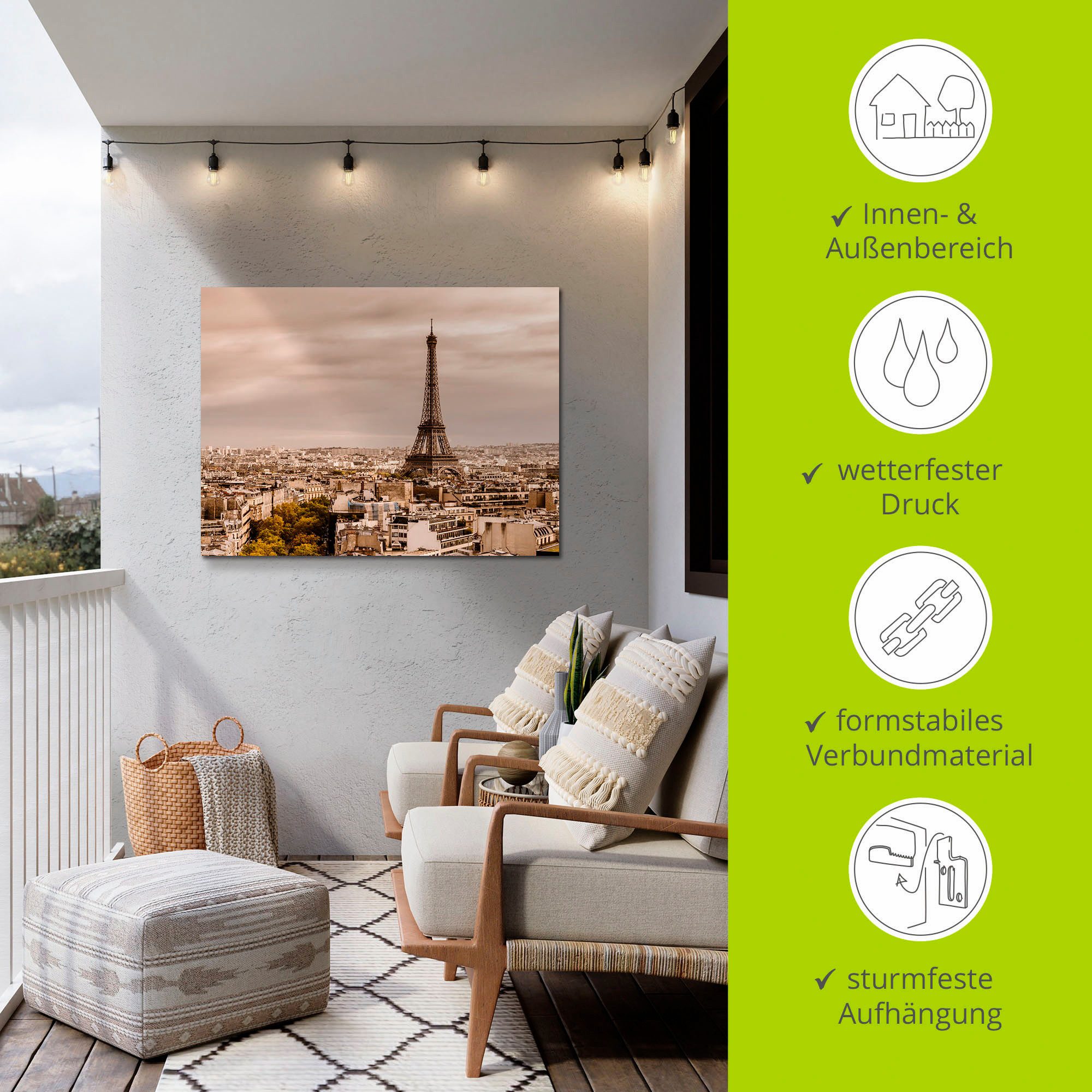 Artland Artprint Parijs Eiffeltoren I als artprint van aluminium, artprint op linnen, muursticker, verschillende maten
