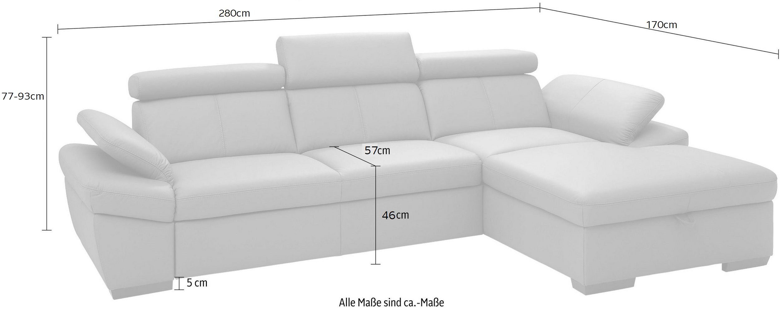 exxpo - sofa fashion Hoekbank Salerno, klassieke moderne functionele bank, hoog zitcomfort, L-vorm inclusief verstelbare hoofdsteun en armleuning, naar keuze met slaapfunctie