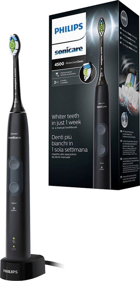 philips sonicare elektrische tandenborstel protectiveclean 4500 hx6830-44 met sonische technologie en 2 reinigingsprogramma's, incl. oplader