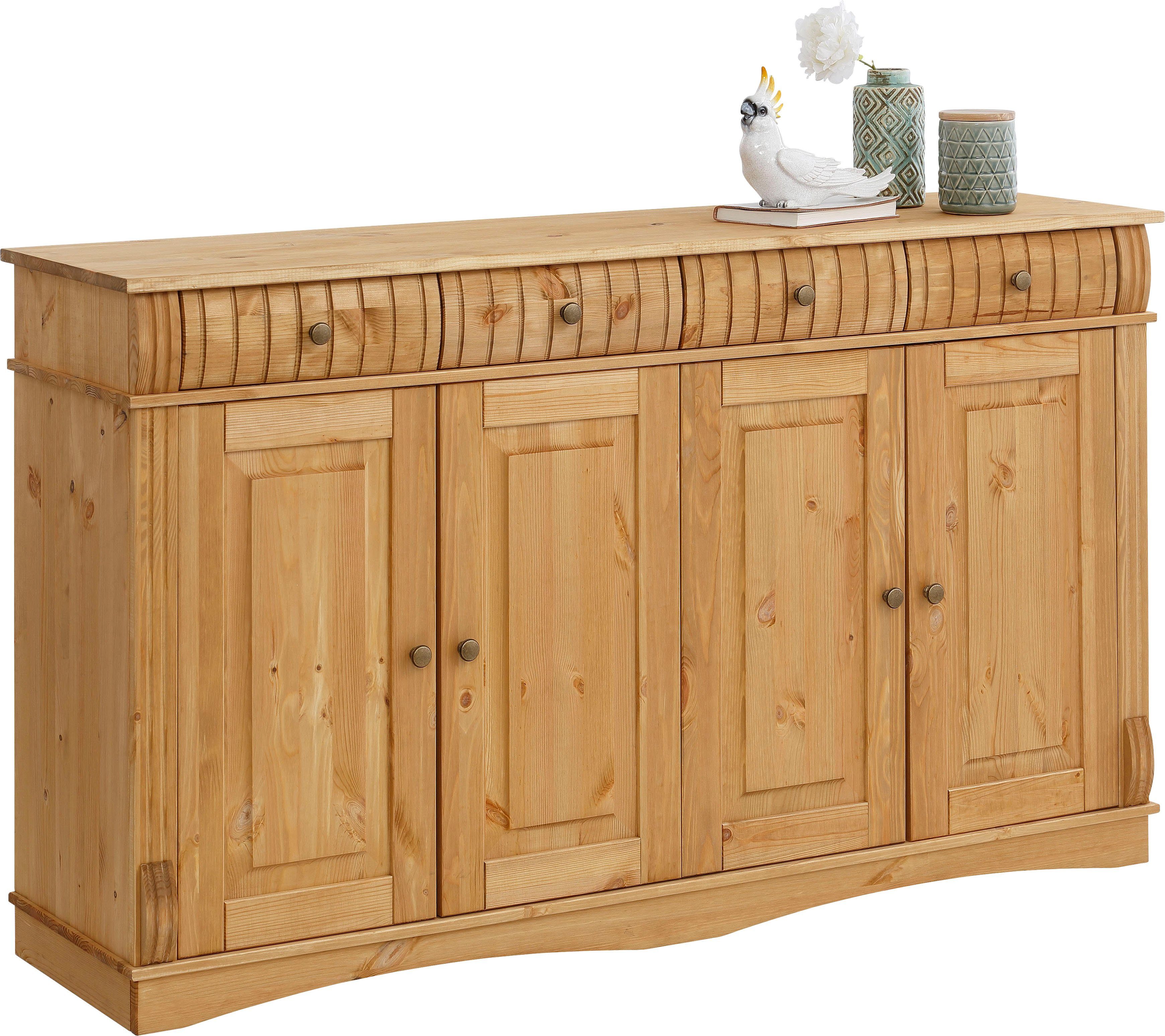 Home affaire Dressoir Teresa Commode, 4-deurs, breedte 152 cm, van massief dennenhout, FSC®