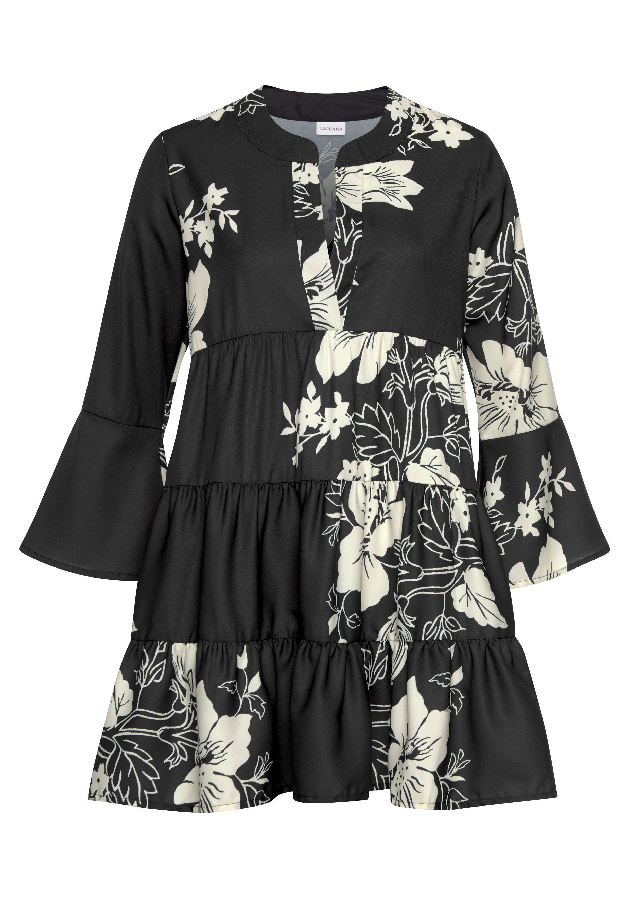 Lascana Blousejurk in wijd model met volants en bloemenprint, tuniekjurk, strandjurk