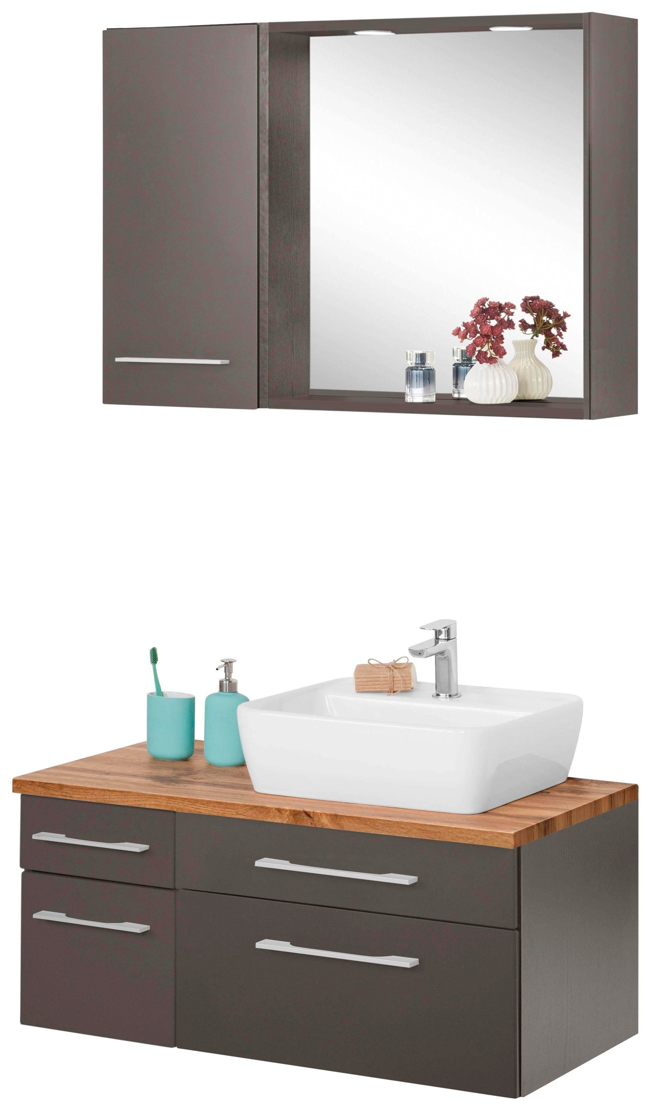 welltime Badkamerserie Davos met 2 touch-led-inbouwspots (3-delig) badmeubelsets grijs