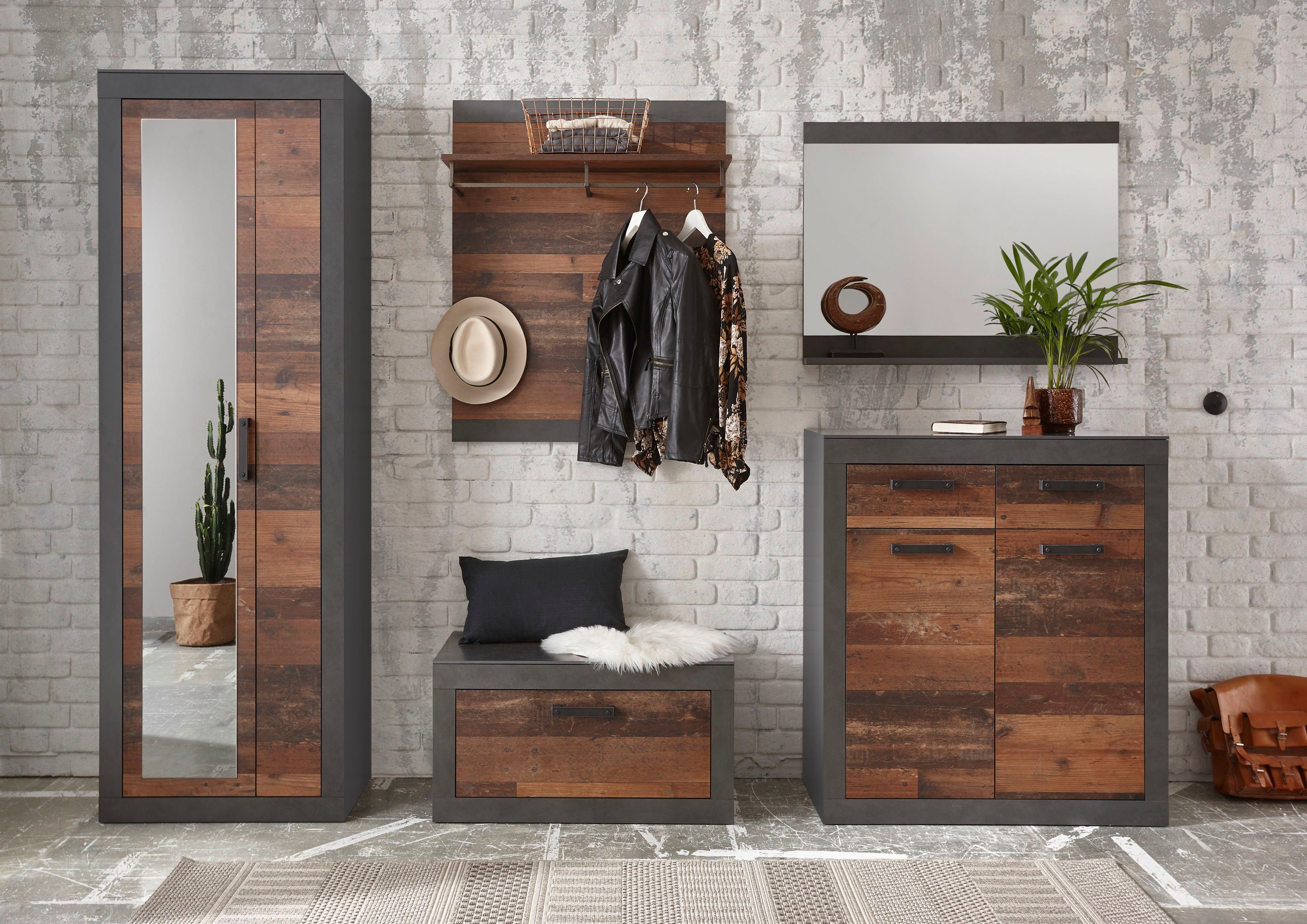 Home affaire Halmeubelset Brooklyn in een decoratieve frame-look (complete set, 5-delig) wandkapstokken grijs