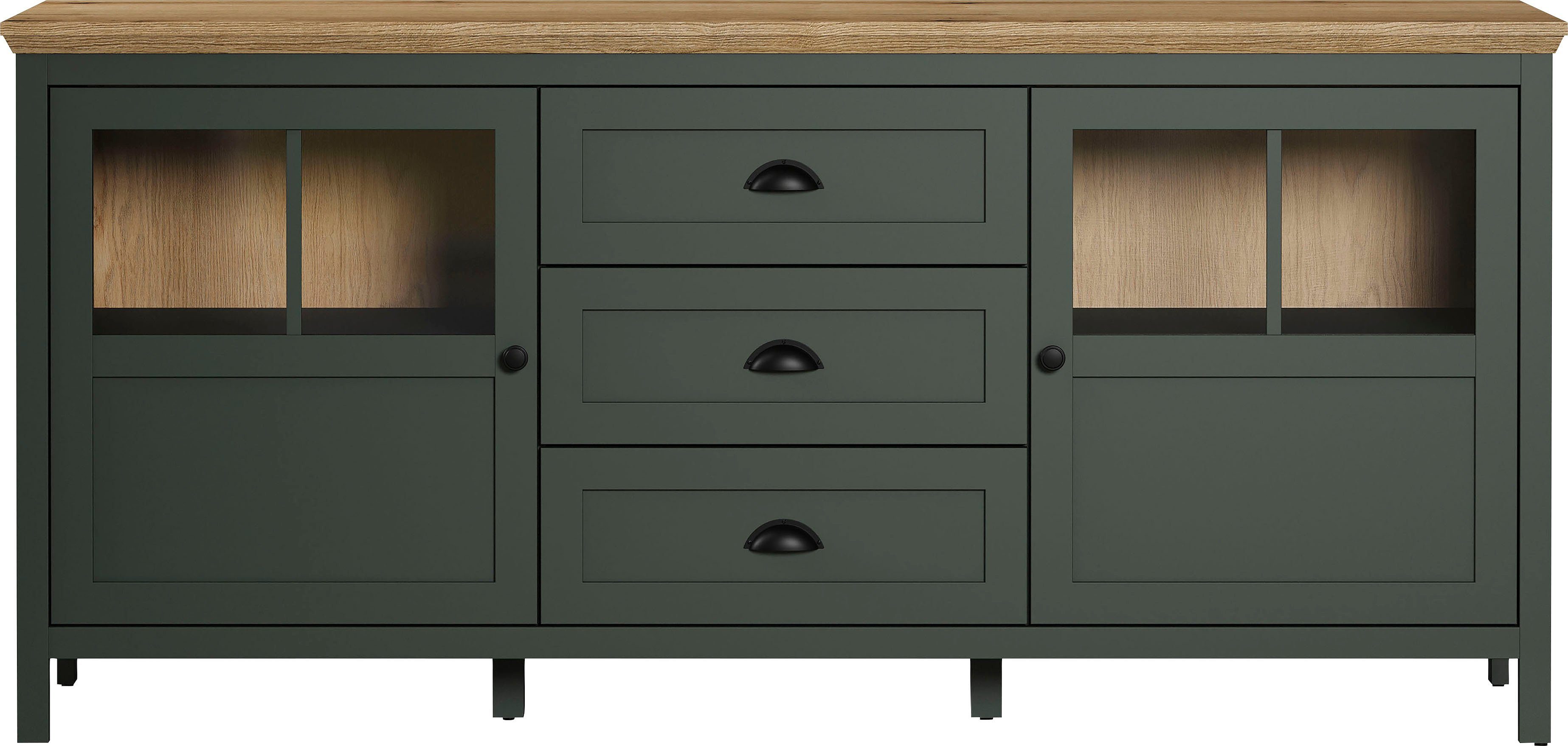 Home affaire Dressoir Vienna Commode in landhuisstijl met schelpenhandgrepen en glazen deuren