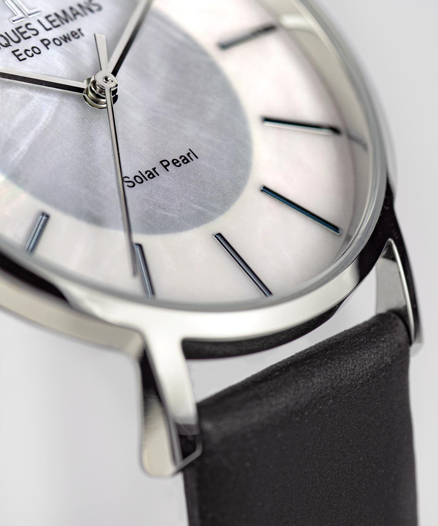 Jacques Lemans Solarhorloge Eco Power Solar Pearl, 1-2112A Polshorloge, dameshorloge, parelmoer wijzerplaat, leren armband