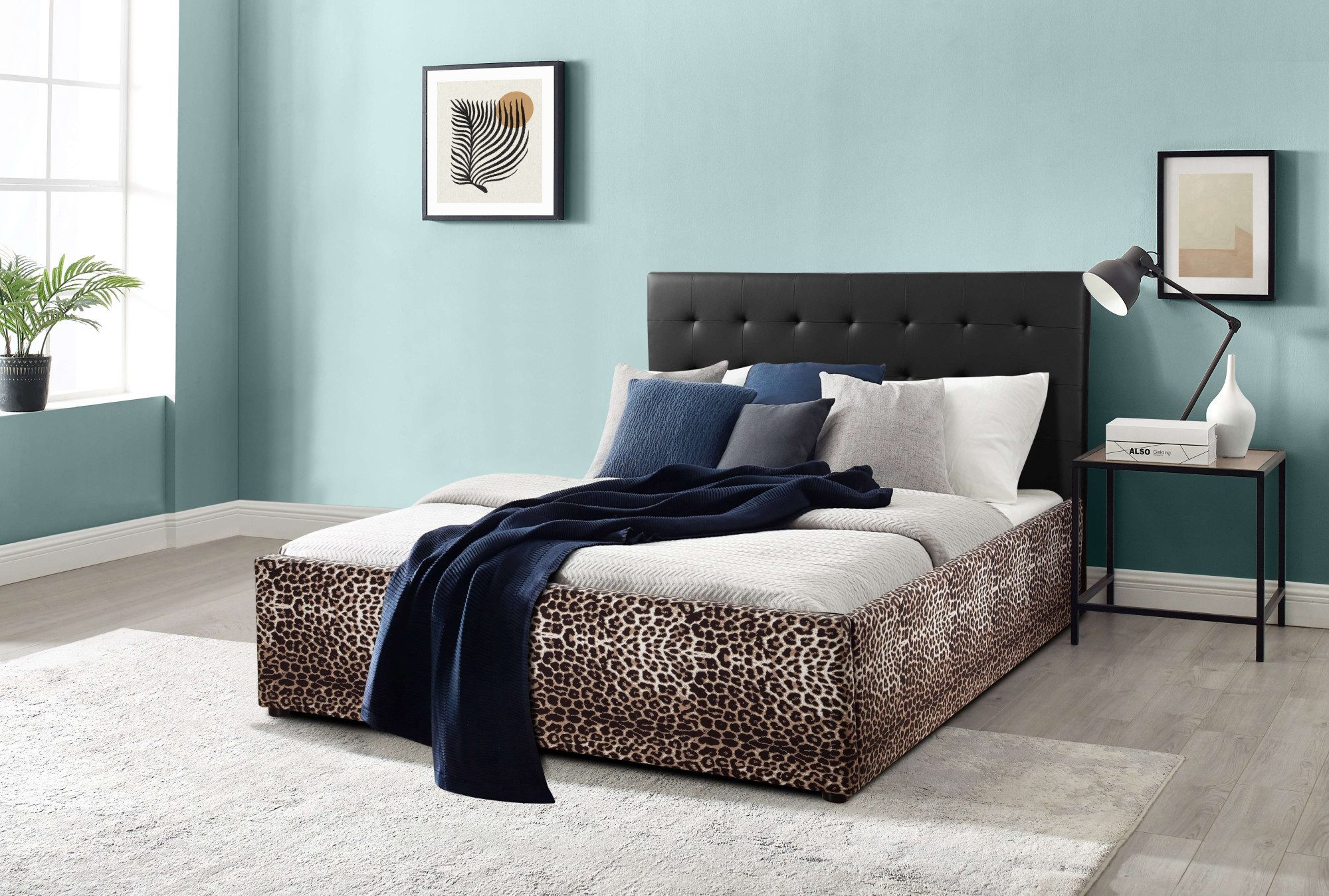 Home affaire Gestoffeerd bed Hamar-Leo, OTTO's Choice, luipaardbed, kunstleer met fluweelstof