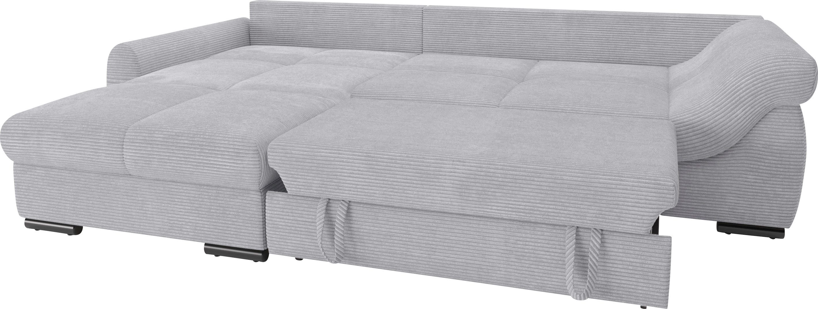 Mr. Couch Hoekbank Livorno DuraFlex L-vorm incl. hoogslaper beduitbreiding, xl bedbox wit gecoat