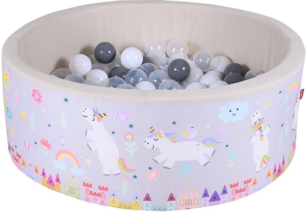 Knorrtoys® Ballenbak Soft, Unicorn Grey met 150 ballen grijs/wit/transparant, made in europe