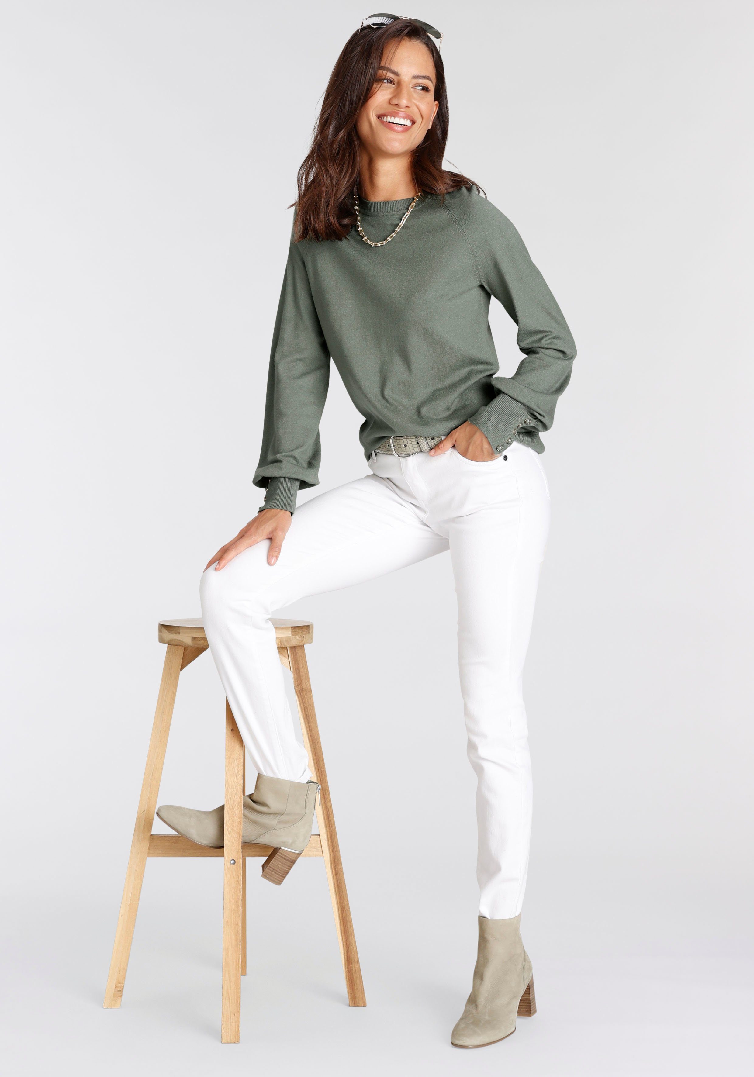 Laura Scott Trui met ronde hals met volumineuze mouwen