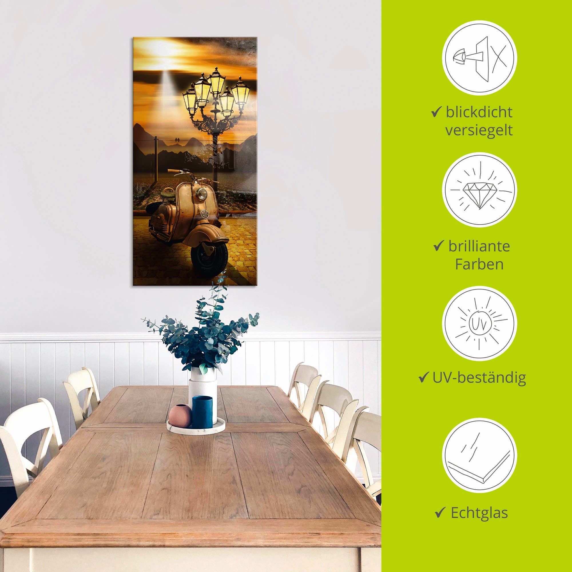 Artland Print op glas Oldtimer scooter romantisch