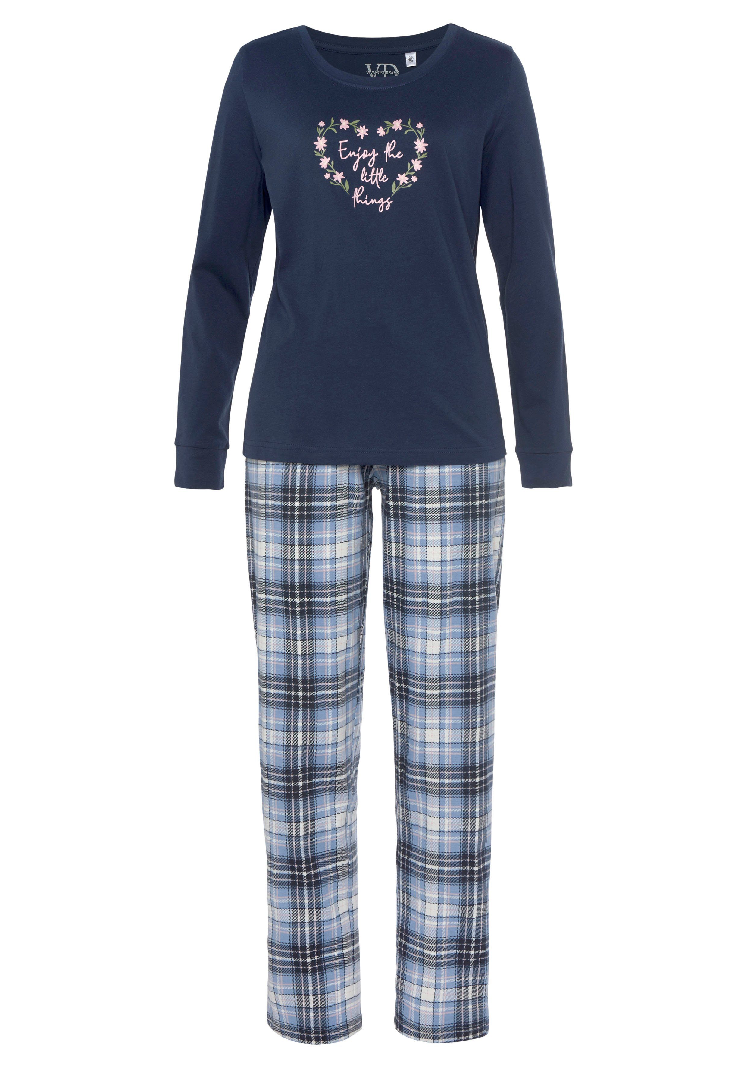 Vivance Dreams Pyjama met ruit- en bloemenprint in een dubbelpack (4-delig, Set van 2)