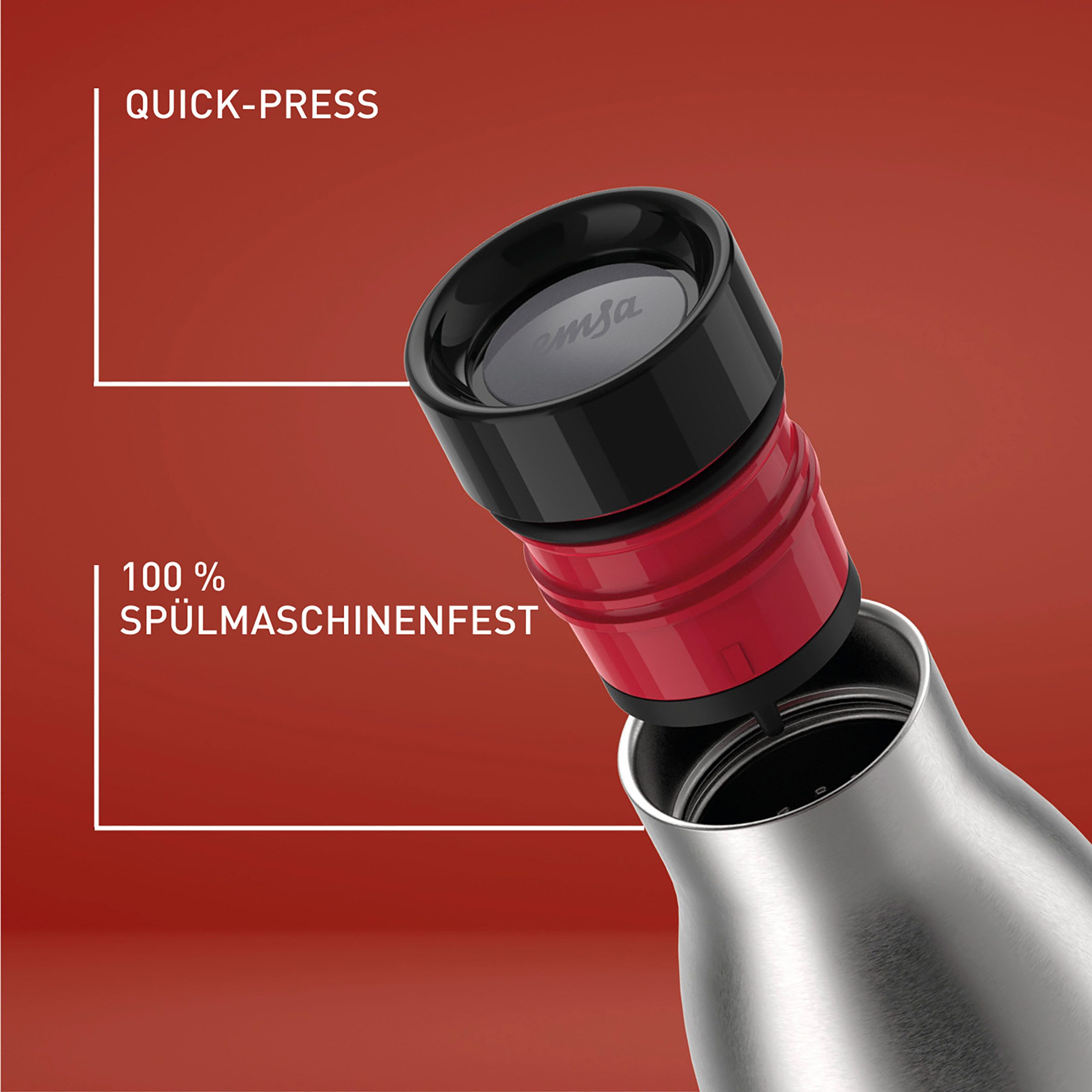 Emsa Thermosfles Bludrop Sleeve 0,7 liter, siliconen manchet, 360° drinkopening, 24 uur koud, 12 uur warm (1-delig)
