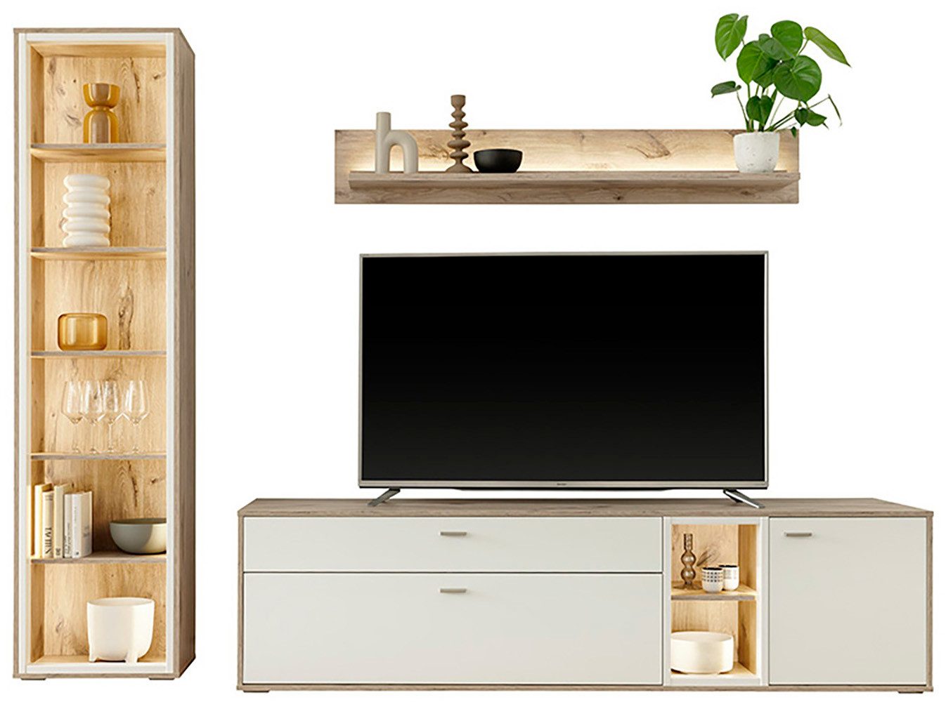 MCA furniture Wandmeubel SANTERNO Woonkamer set (3-delig), deuren & lades gedempt, breedte 264 cm (complete set, 3-delig)