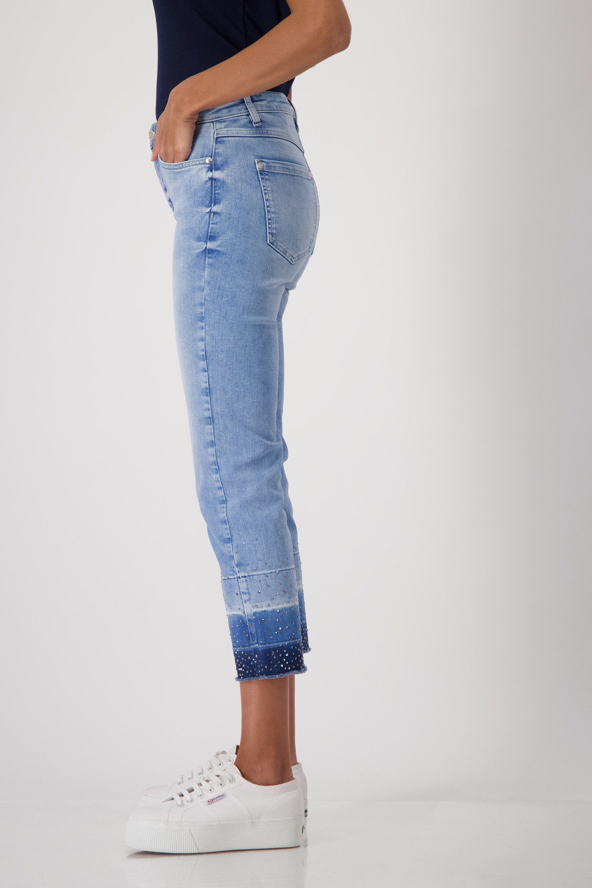 Monari 7/8 jeans met glinstersteentjes