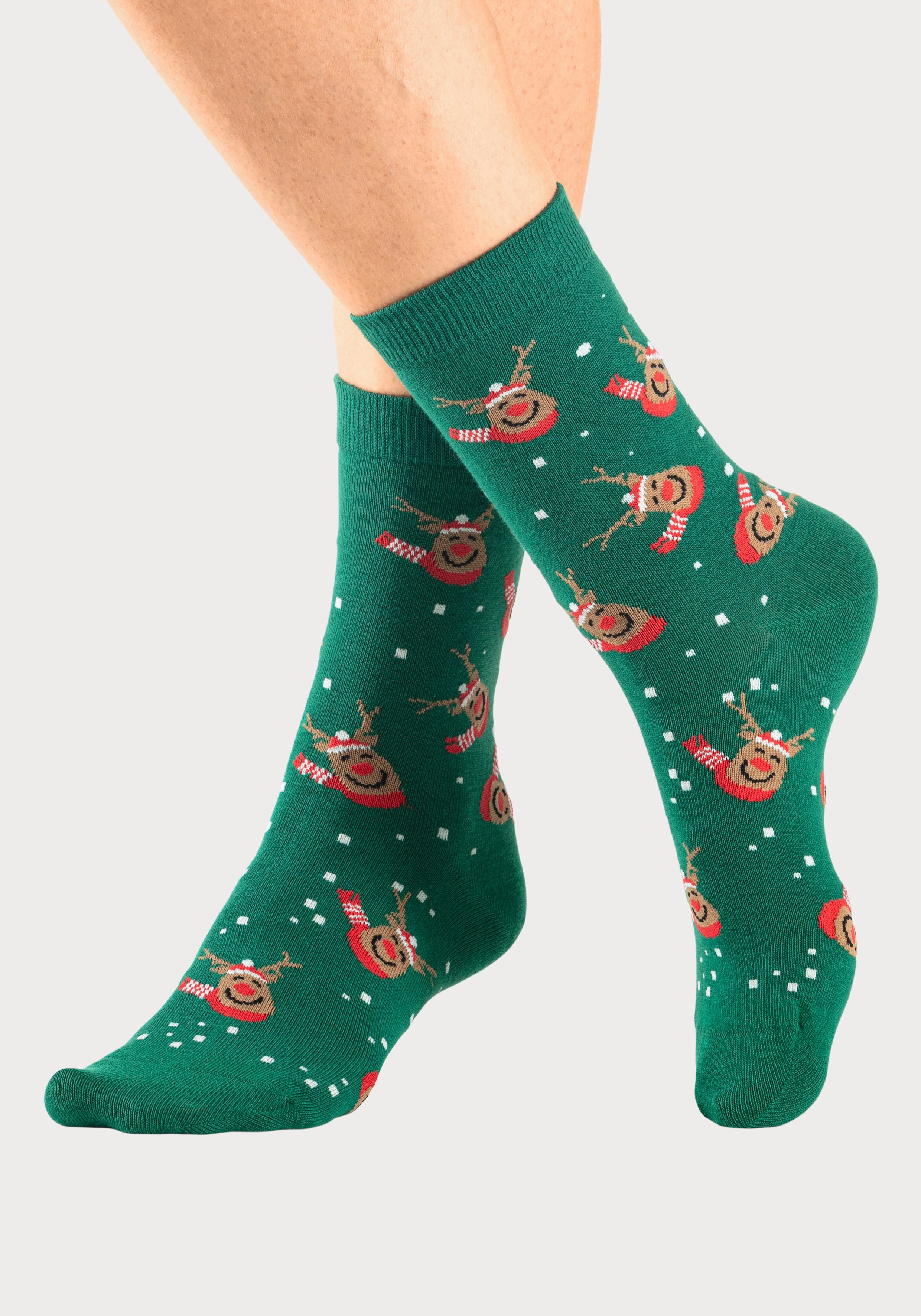 H.I.S Basic sokken Kerstsokken met kerstachtige motieven (set 3 paar)