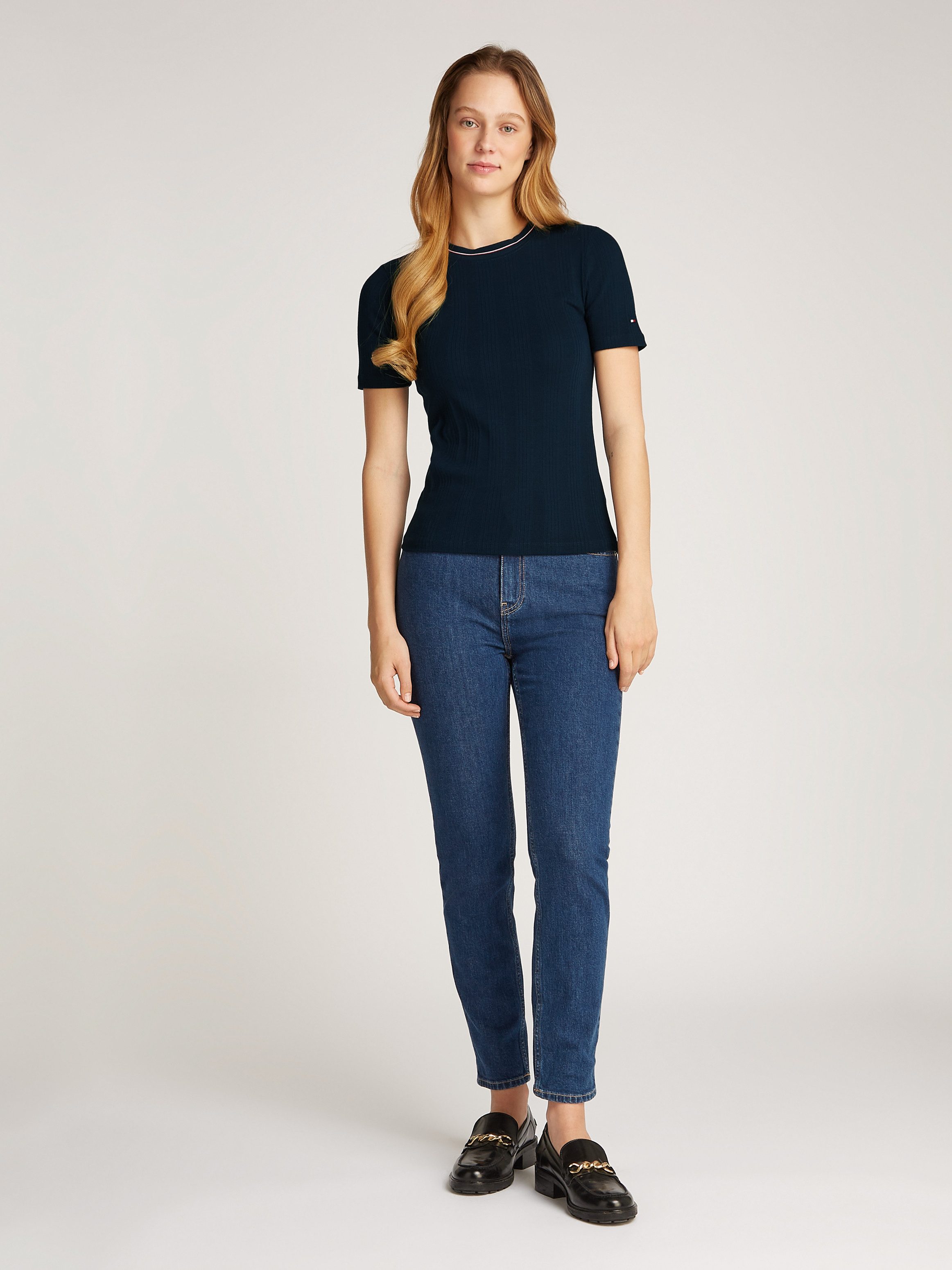 Tommy Hilfiger T-shirt RWB SLIM TEE SS C-NK met contrastdetails structuur