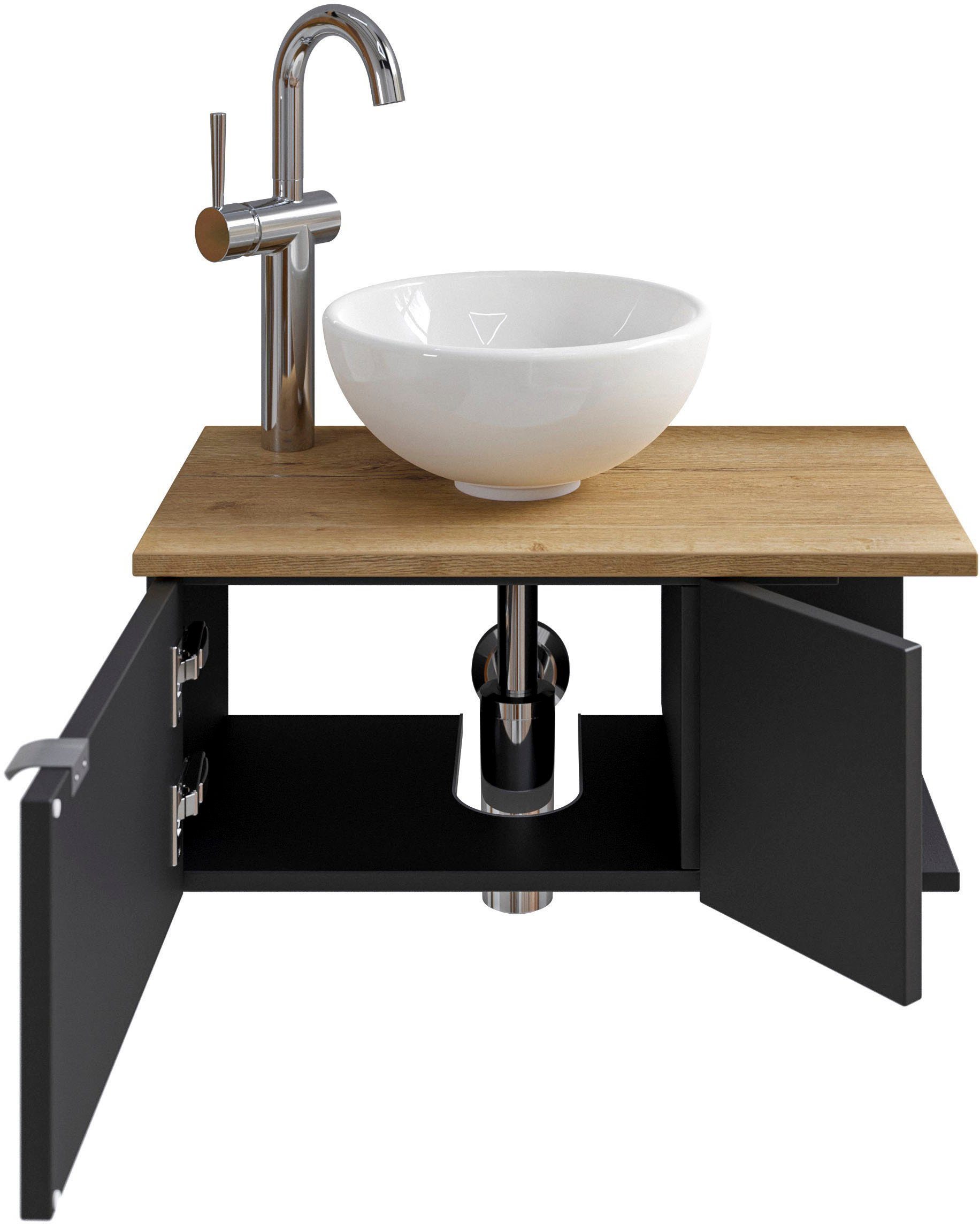Saphir Wastafelonderkast Serie 6915 wastafel met onderkast voor gastenbadkamer, tweede toilet (3-delig)