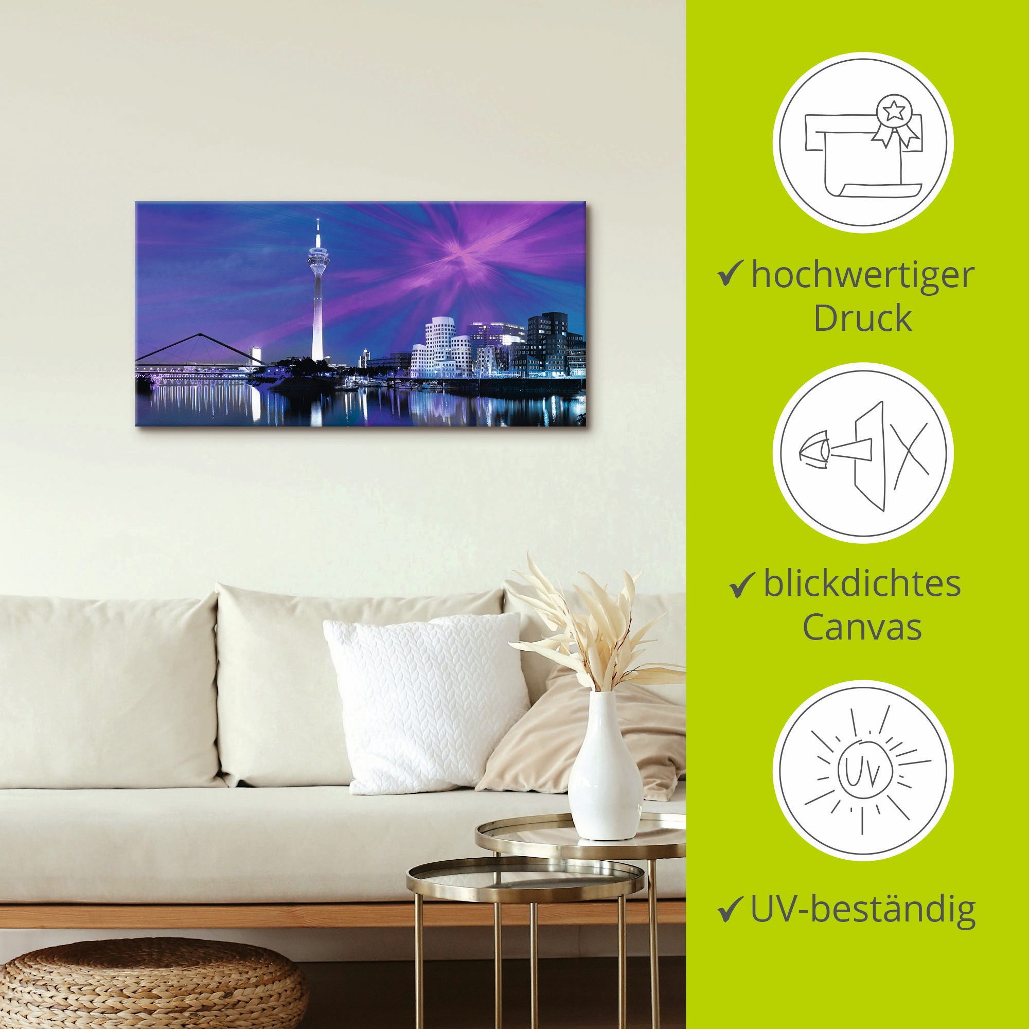Artland Artprint op linnen Düsseldorf skyline abstracte collage