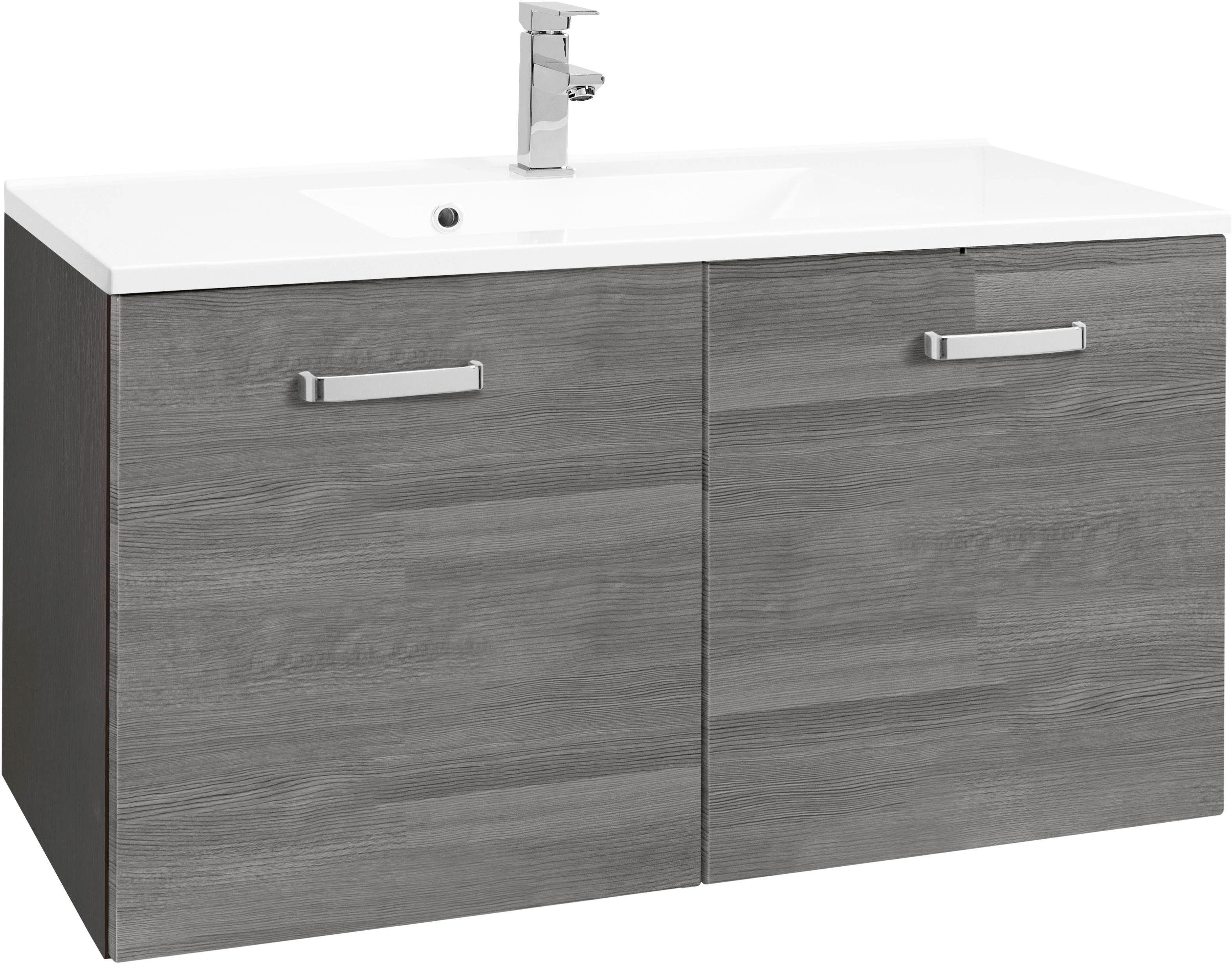 welltime Wastafelonderkast Ravenna Badkamermeubel, wastafelonderkast inclusief wasbak, breedte 80 cm onderkasten grijs