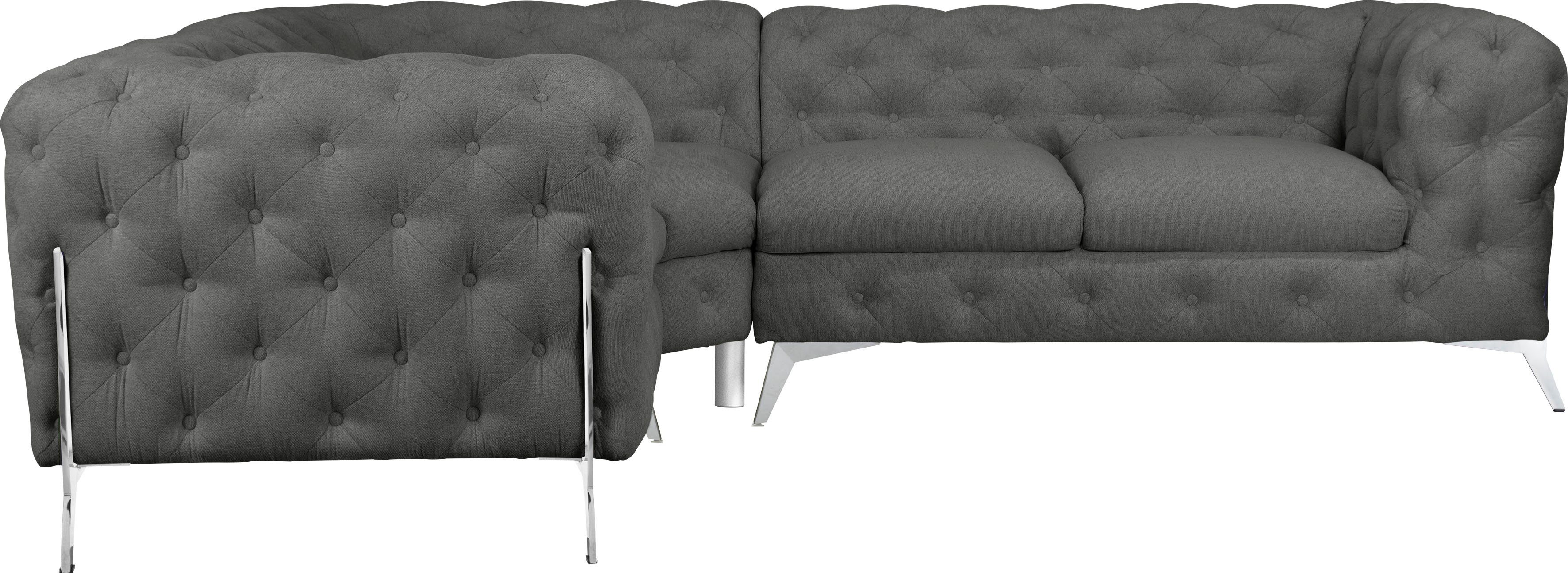 Leonique Chesterfield-bank Amaury L-vorm moderne chersterfield-look, breedte 262 cm, kleur van de poten ter keuze