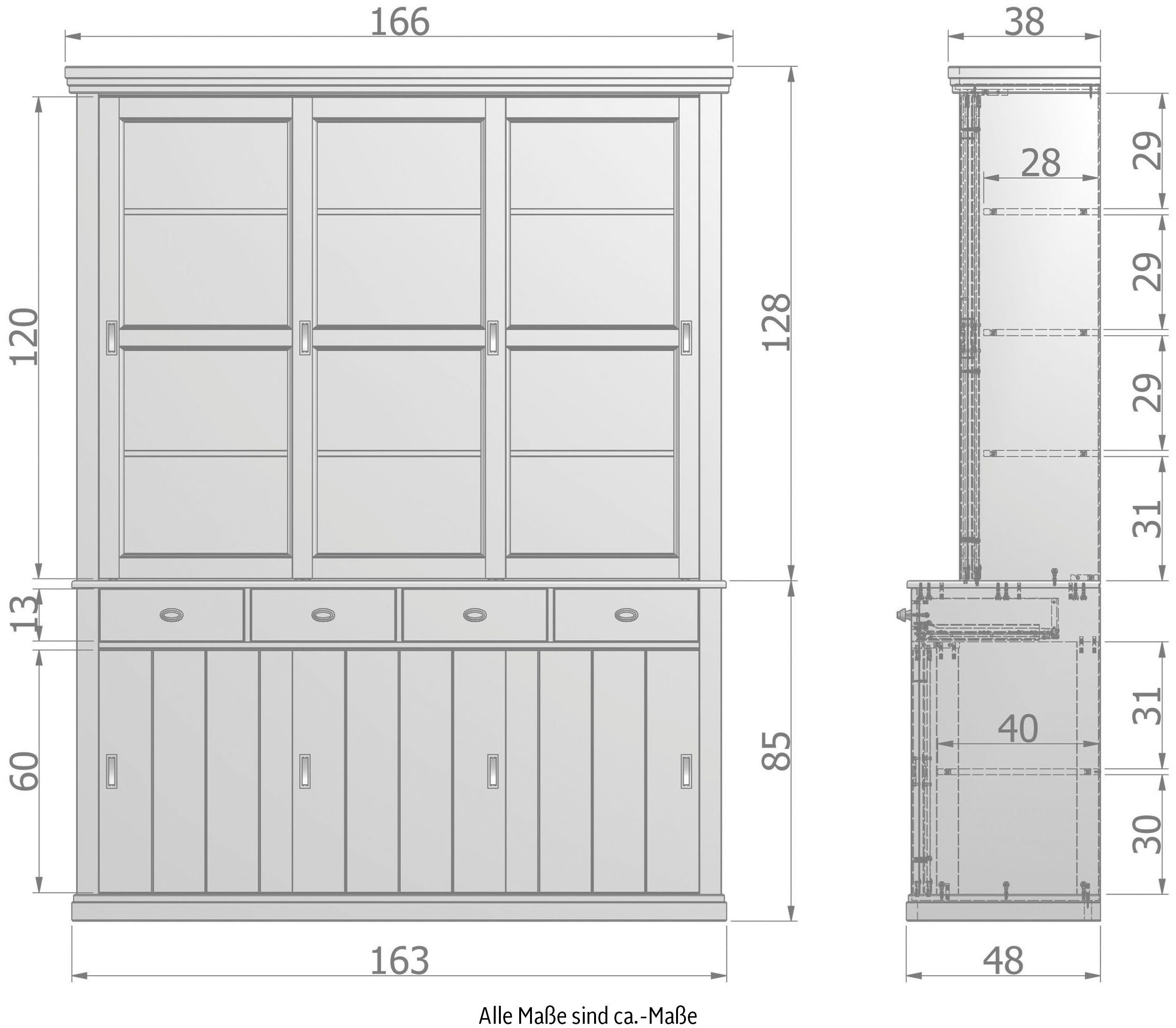 WOOOD Buffetkast Lagos veel opbergruimte, met glazen deuren, h 213 cm x b 163 cm