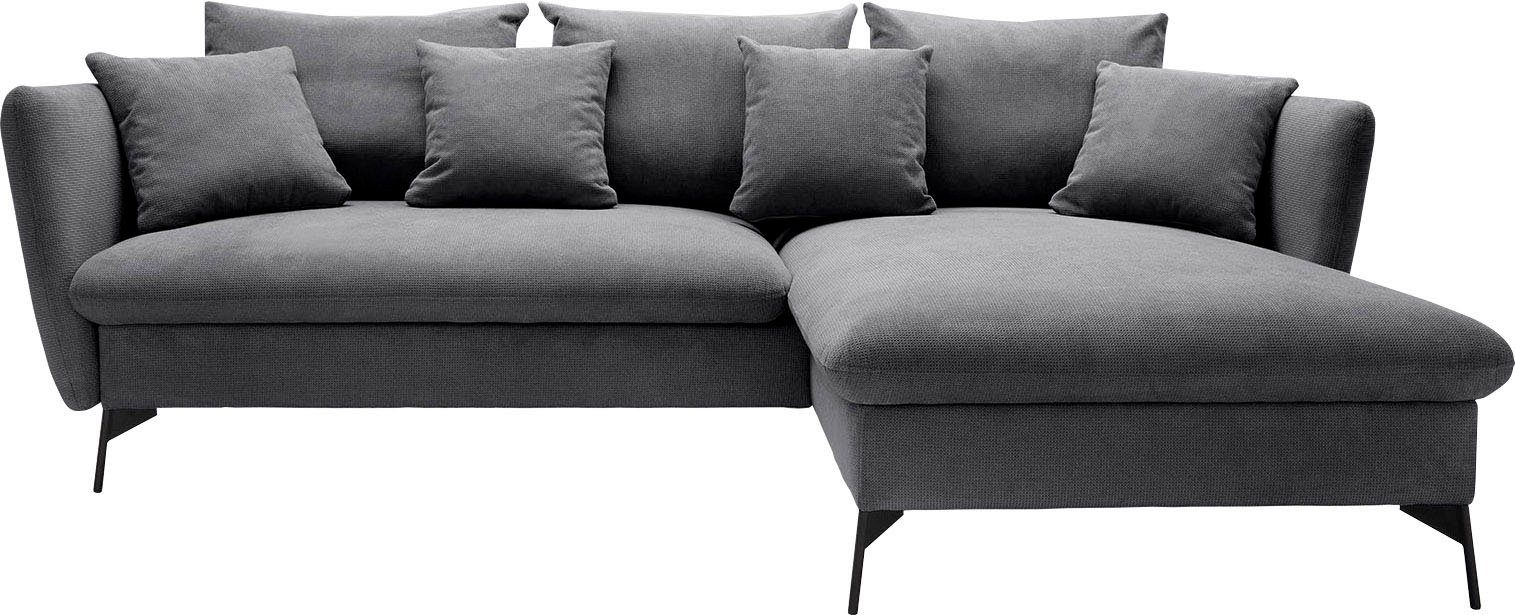 andas Hoekbank LIVORNO,258 cm, L-model, Slaapfunctie en bedlade (139/224 cm), fluweel, structuur, geweven stof zwart, hoekbanken, Lange ottomane