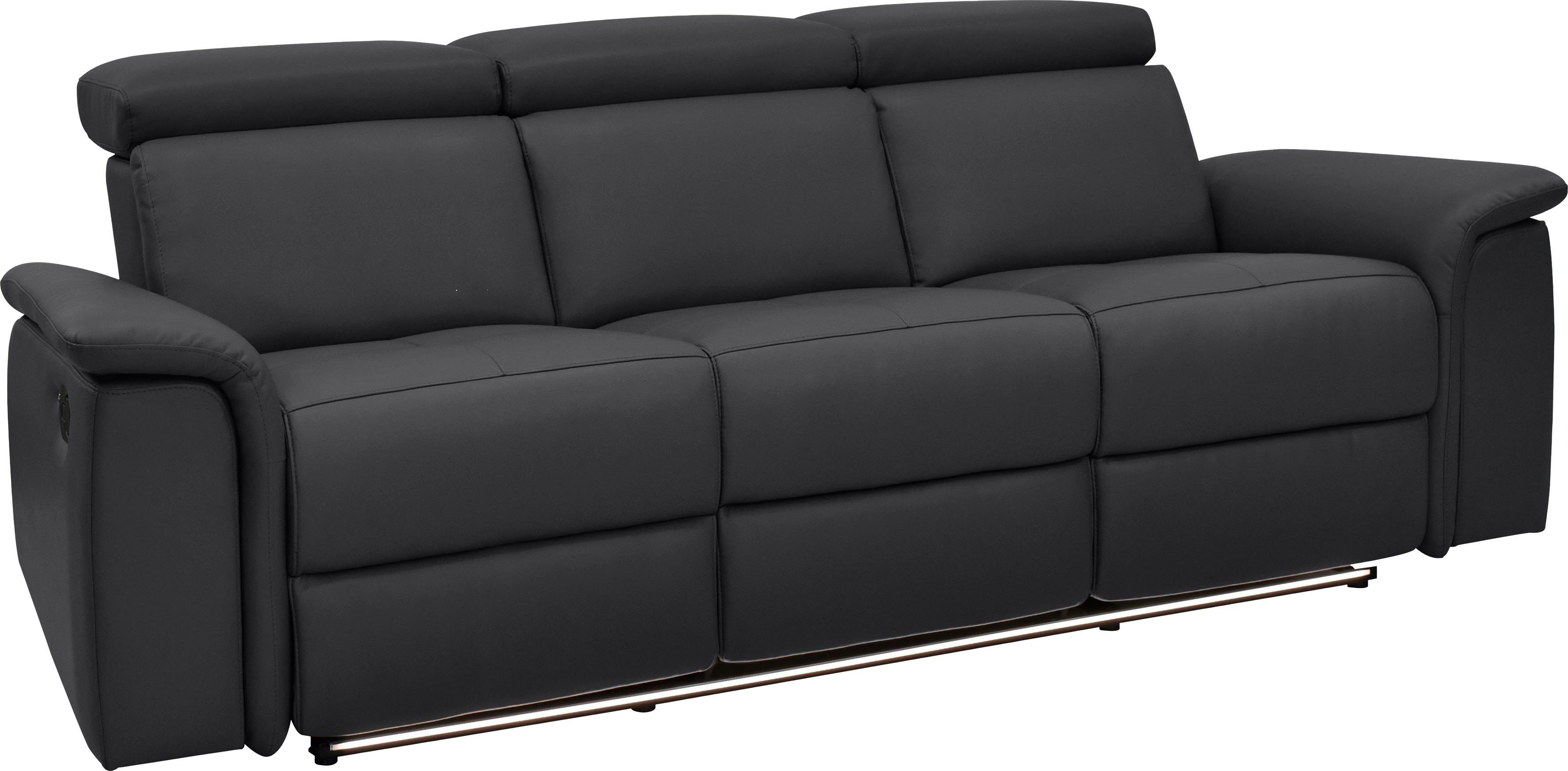 Places of Style 3-zitsbank Pareli 229 cm, handmatige en elektrische relaxfunctie in 2 zits USB, verstelbare hoofdsteun, LED-verlichting, in echt leer, kunstleer, geweven stof