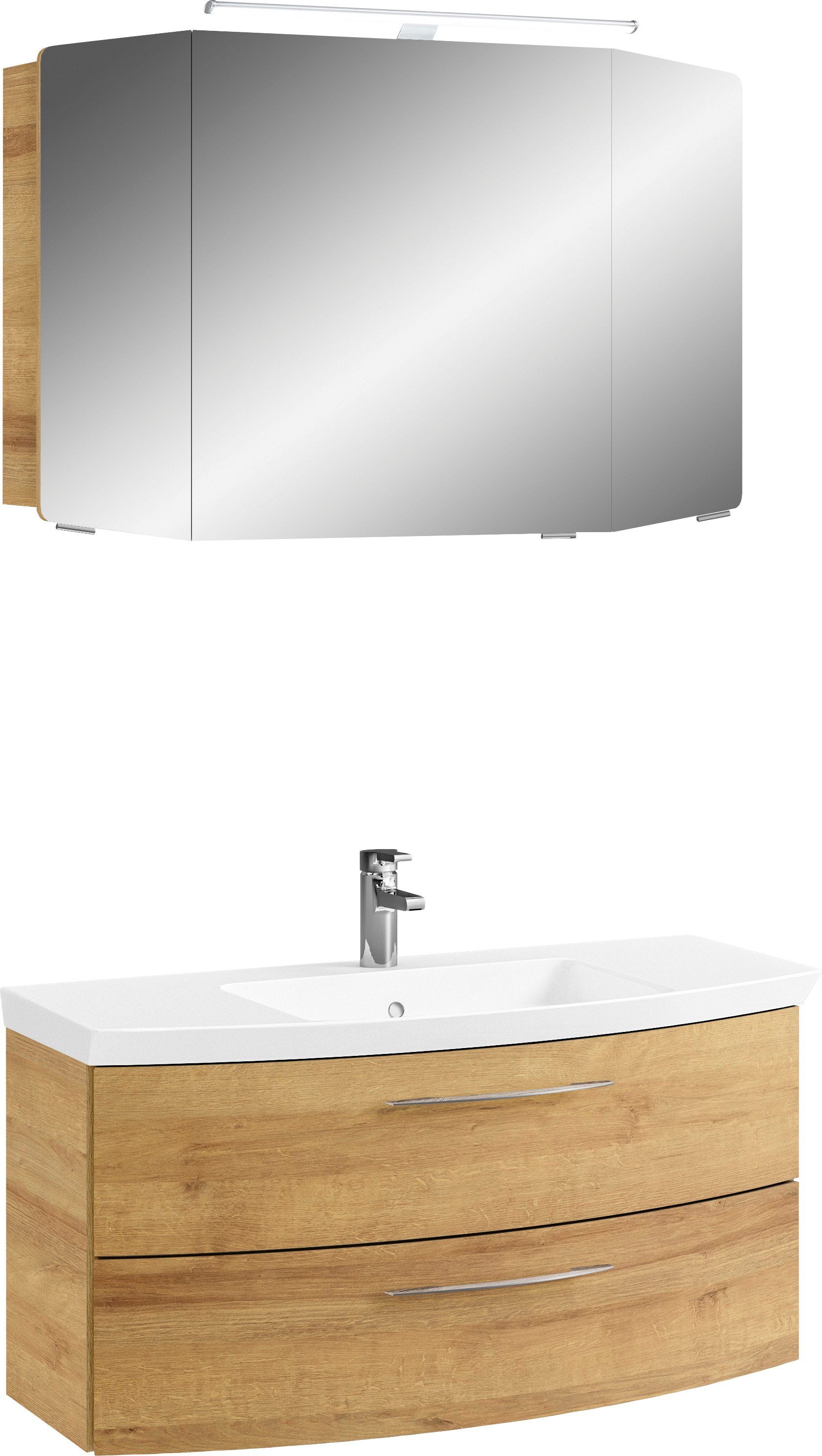 Saphir Badkamerserie Cassca sprint 2-delig mineraalmarmeren wastafel met led-spiegelkast (2-delig) badmeubelsets bruin