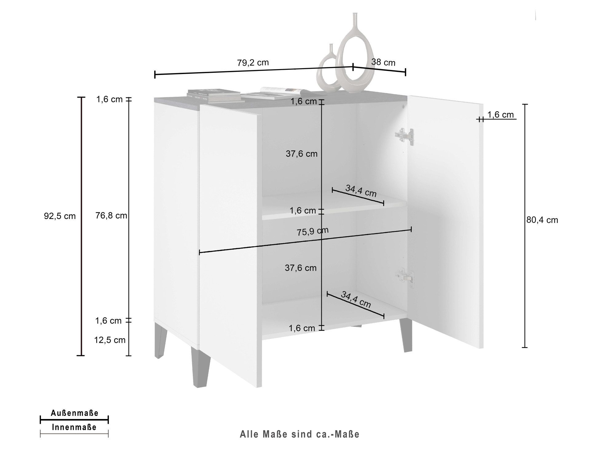 INOSIGN Archiefkast Sunrise Archiefkast, Multifunctionele kast, Bureaukast met 2 deuren & 2 vakken, breedte 79,2 cm, gemaakt in italië
