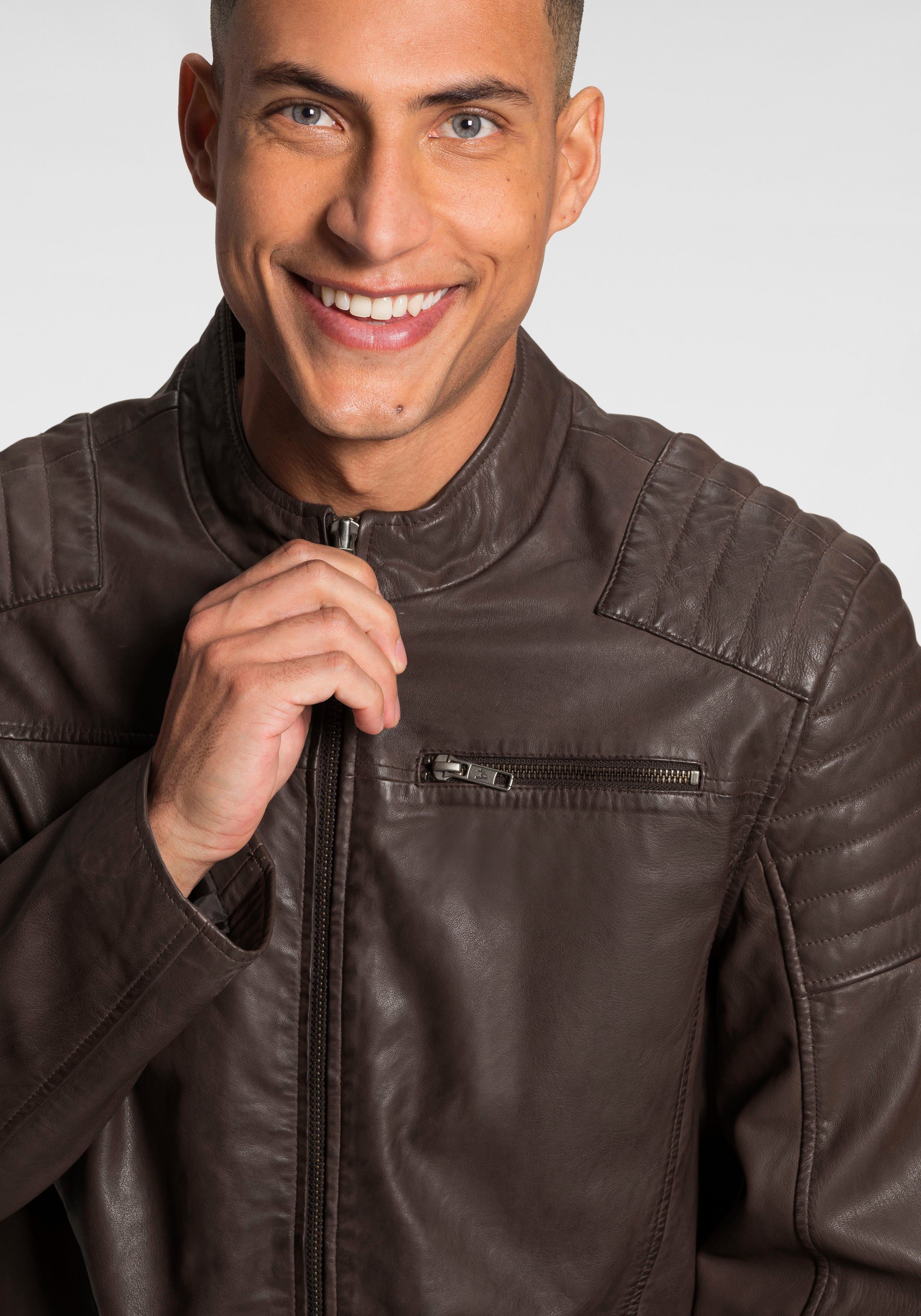 Bruno Banani Leren jack Rocha uit lamsnappa leer, smalle snit, met insteekzakken