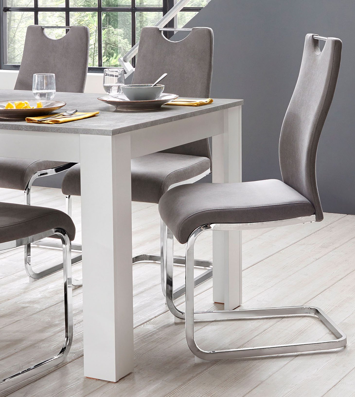 Home affaire Eetkamerstoel Milano (2 of 4 stuks), bekleding in microvezel of koord, sledestoel (set)