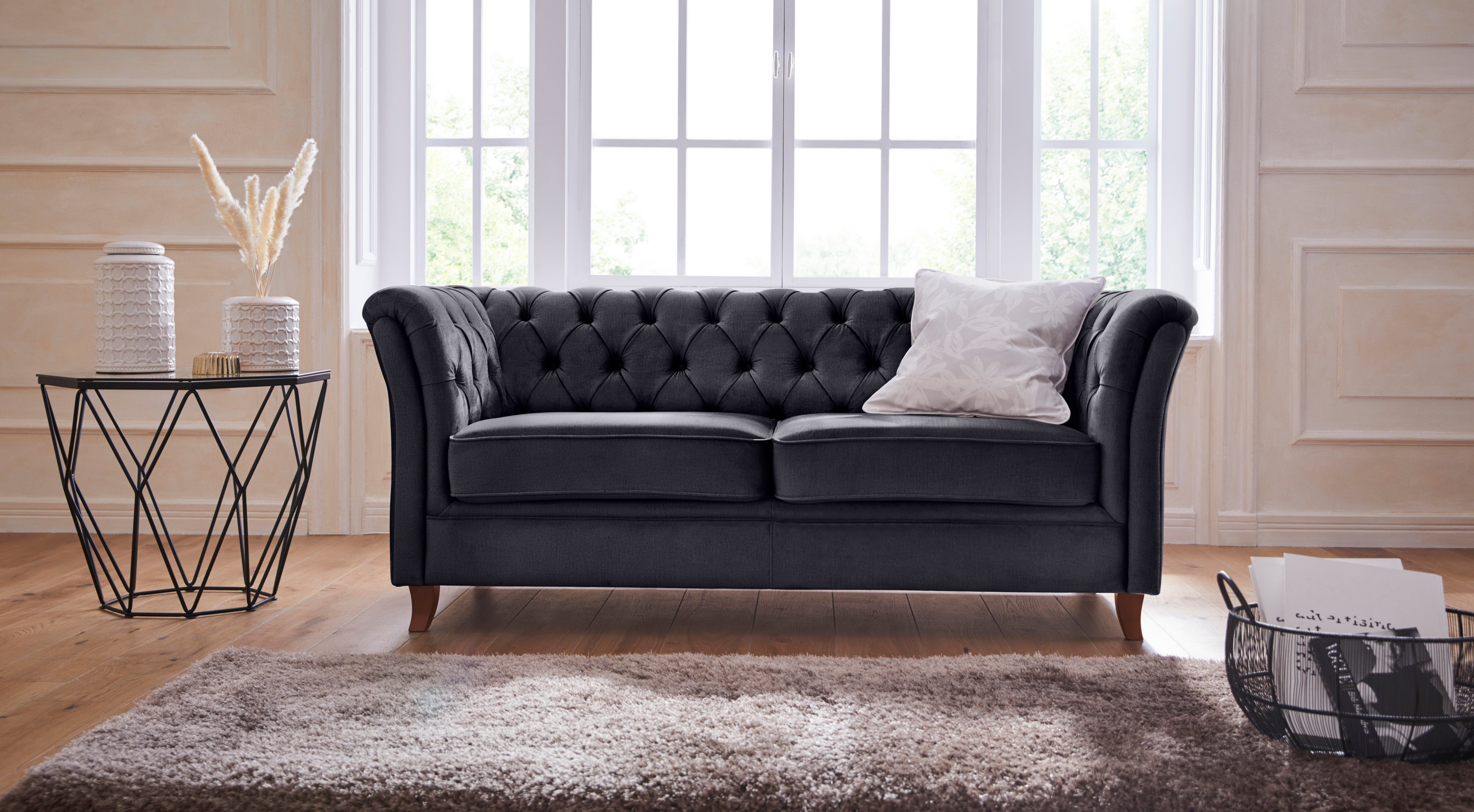 Home affaire Chesterfield-bank Reims met echte chesterfield-capitonnage, uitstekende verwerking grijs, chesterfield banken